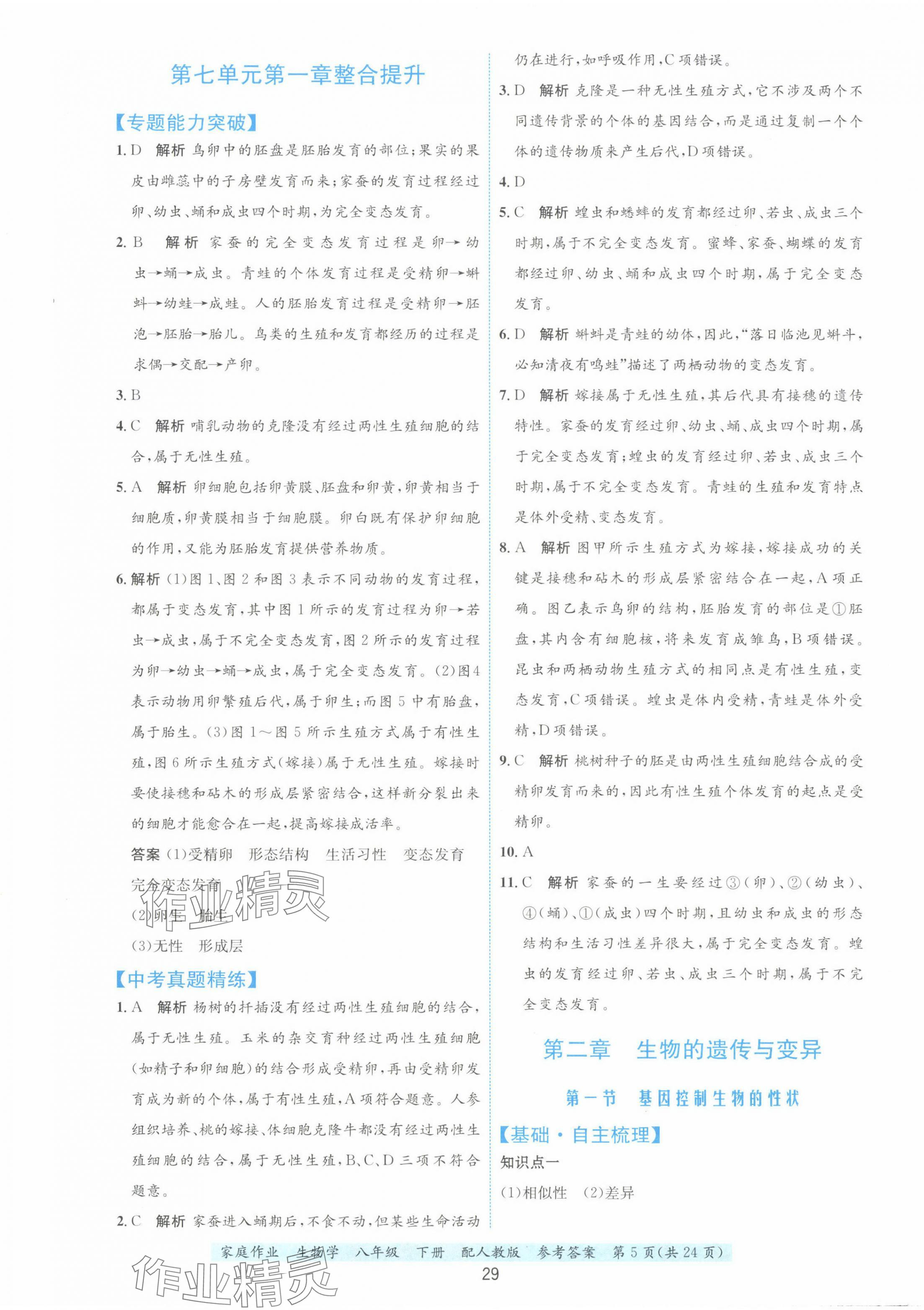 2025年家庭作業(yè)八年級生物下冊人教版 第5頁