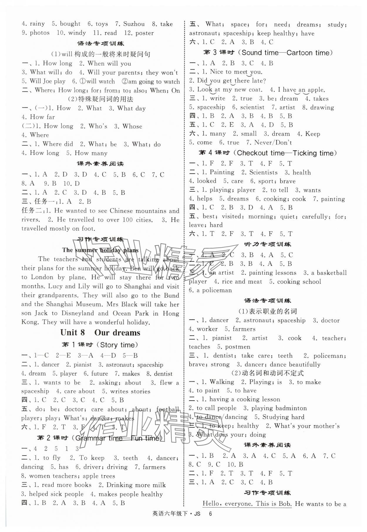 2025年經(jīng)綸學(xué)典提高班六年級英語下冊譯林版 參考答案第6頁