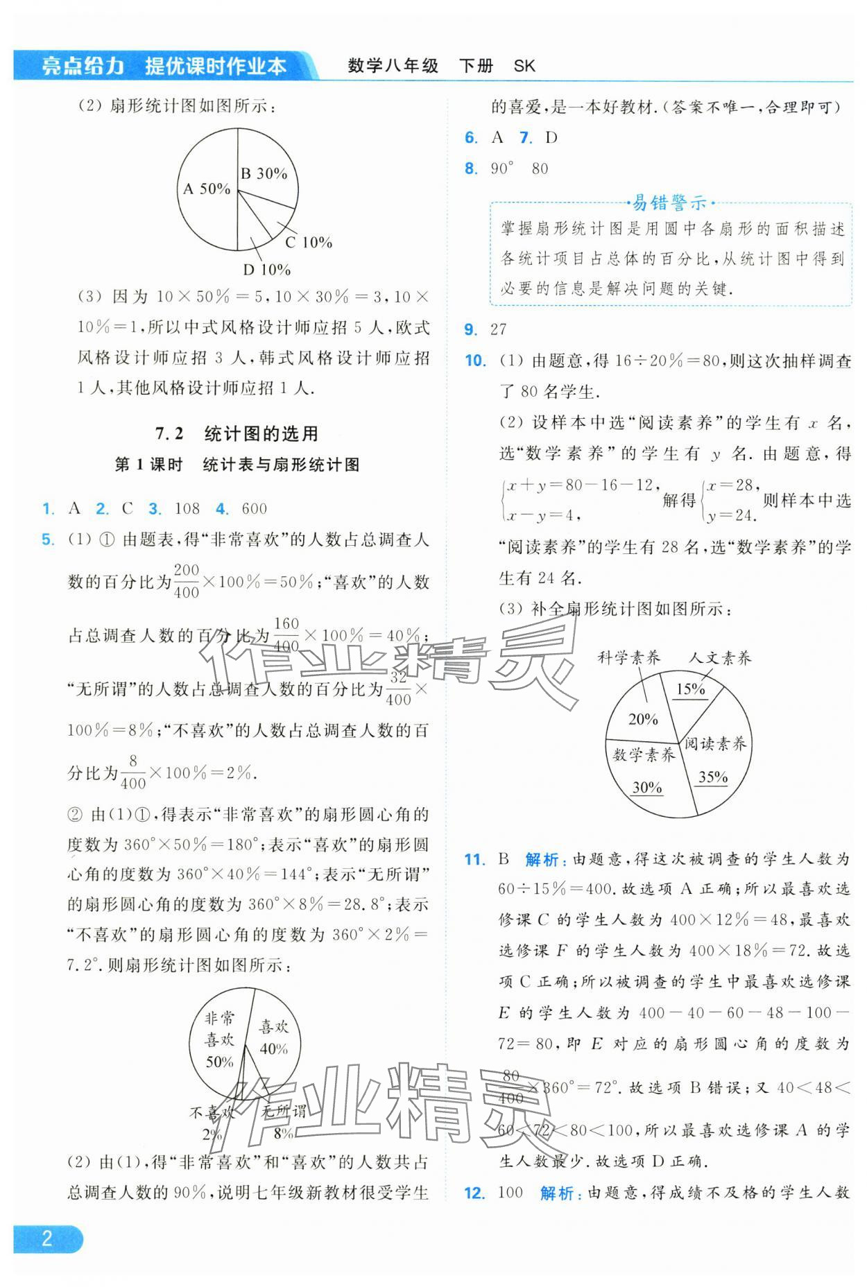 2025年亮点给力提优课时作业本八年级数学下册苏科版 参考答案第2页