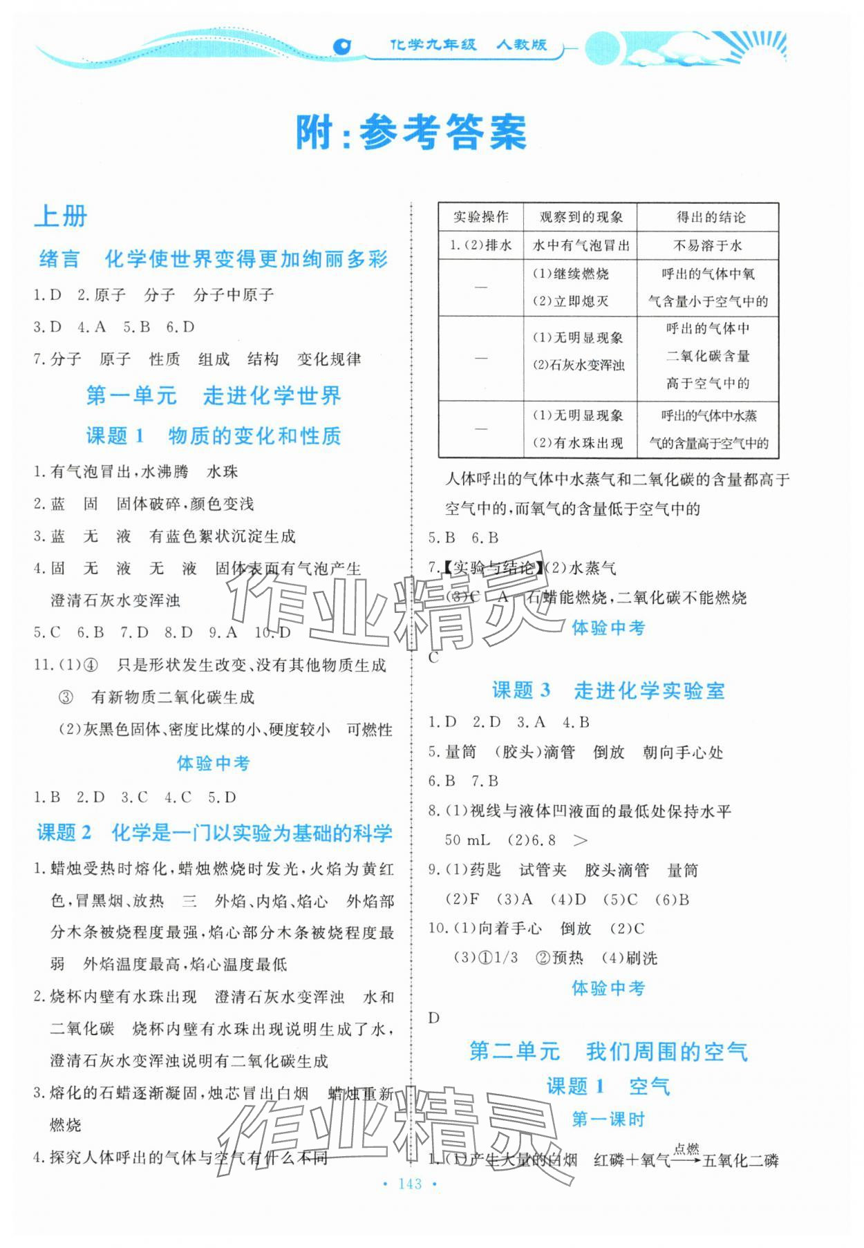 2023年學(xué)力水平同步檢測與評估九年級(jí)化學(xué)全一冊人教版 參考答案第1頁