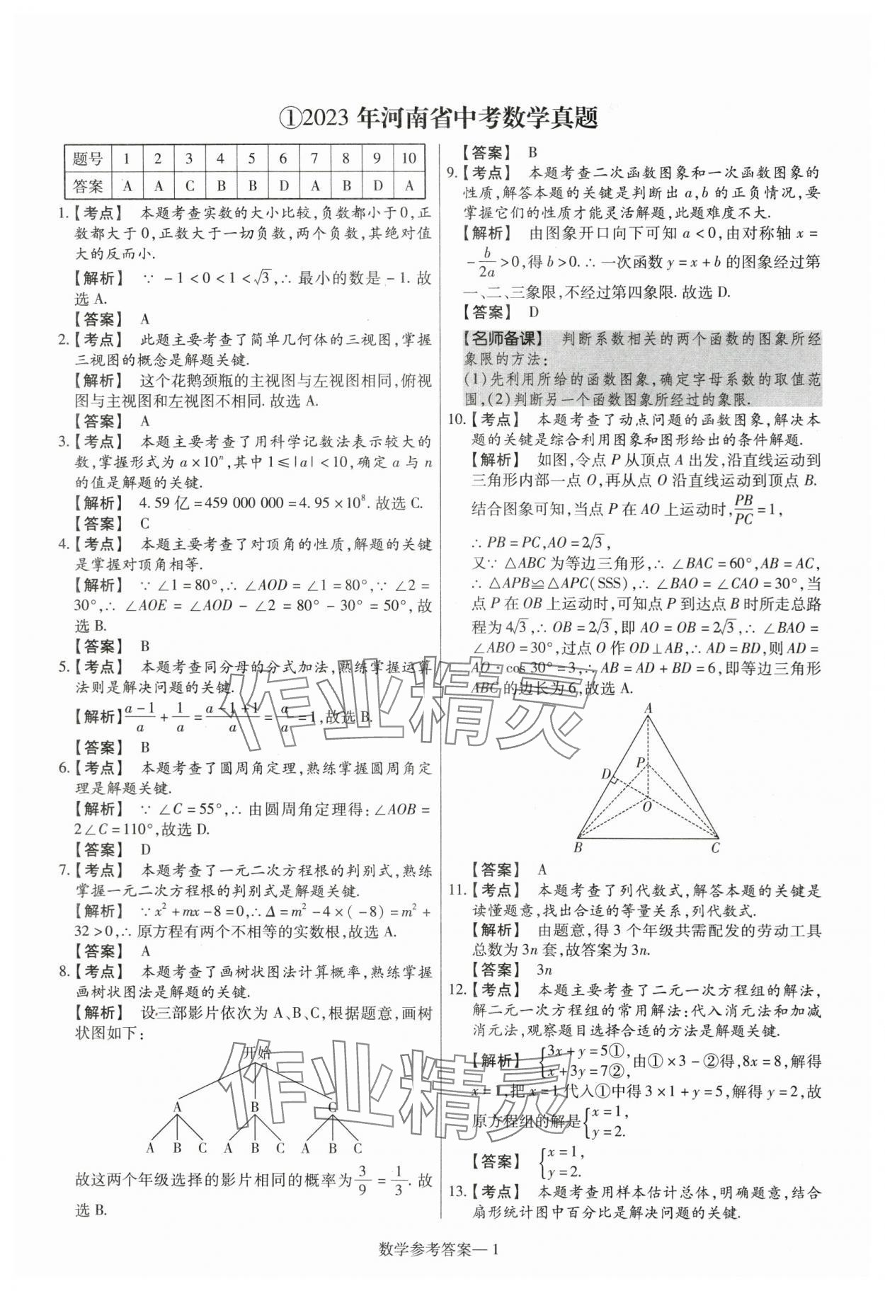 2024年澤睿文化真題匯編卷數(shù)學河南專版 參考答案第1頁