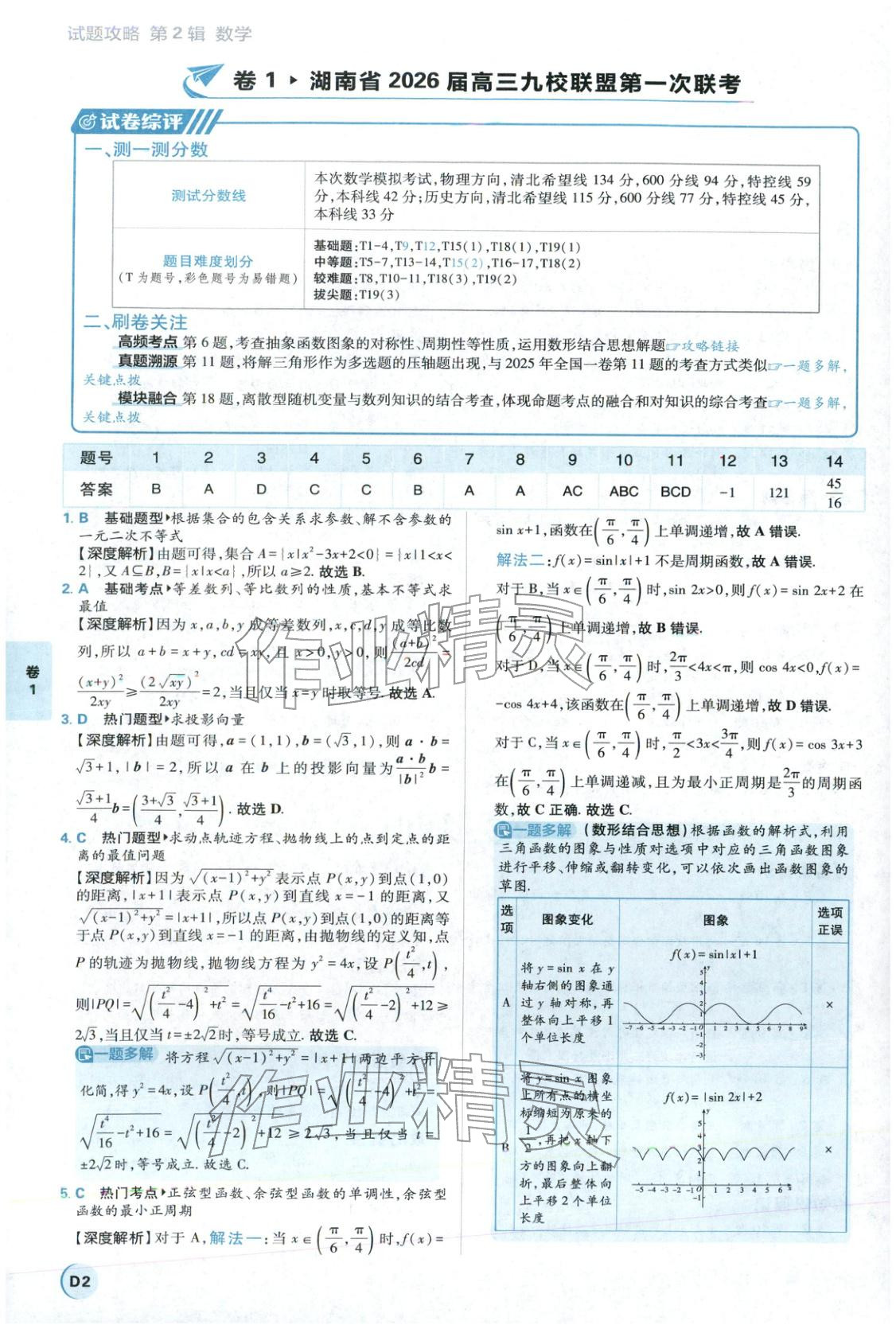 2026年理想树试题攻略高中数学 参考答案第1页