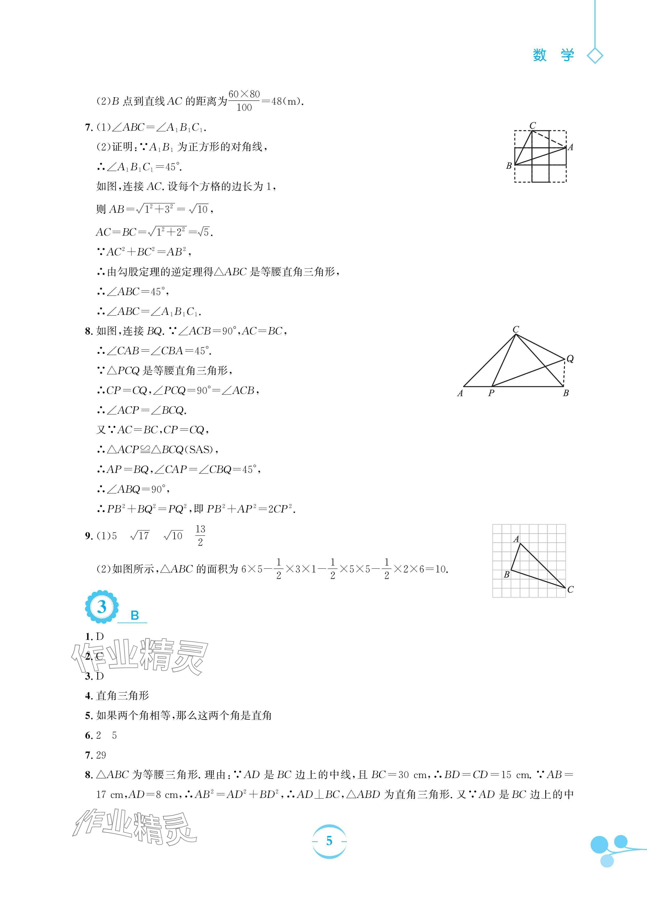 2025年暑假作业安徽教育出版社八年级数学人教版 参考答案第5页