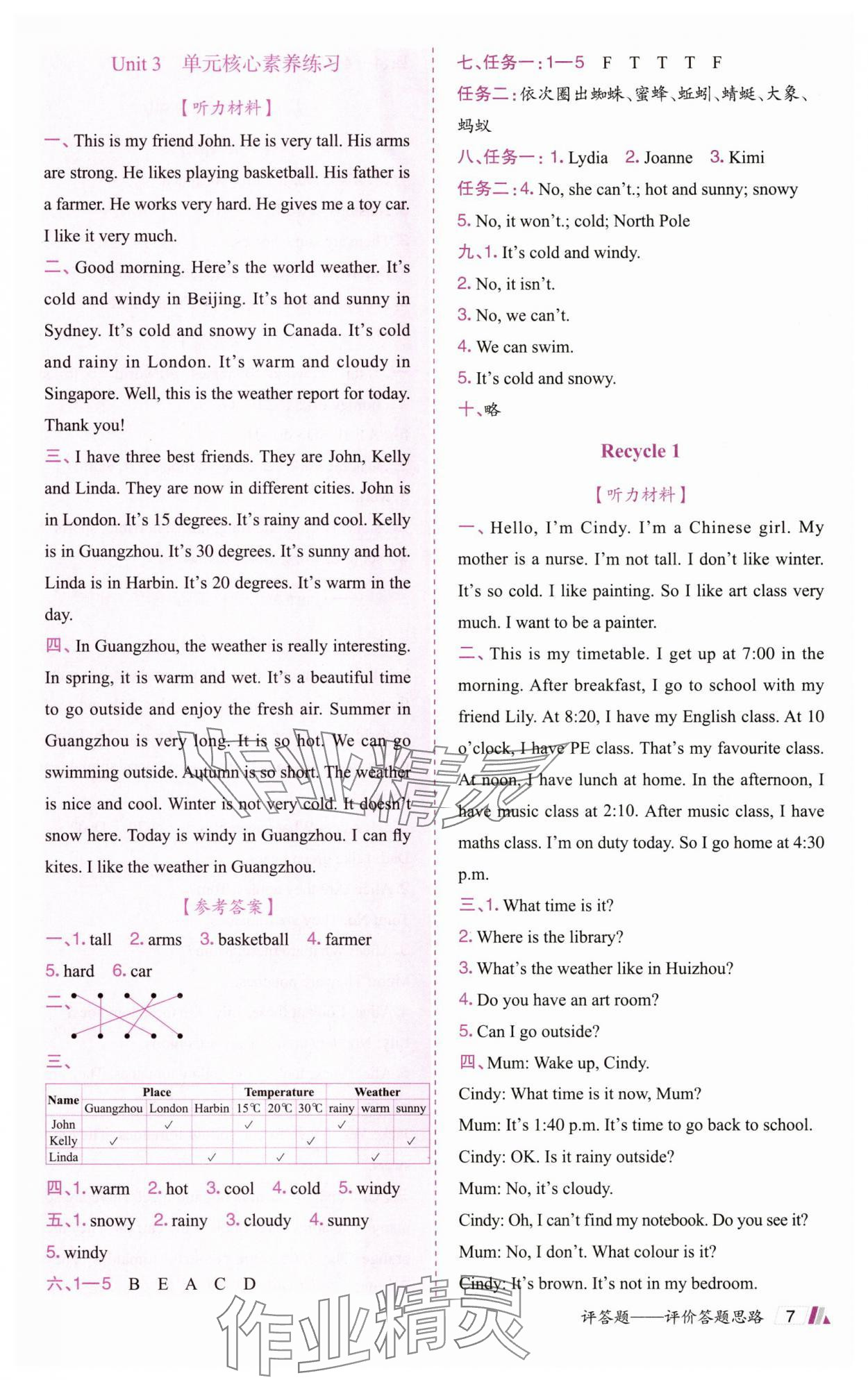2025年动成长题题体现核心素养四年级英语下册人教版惠州专版&nbsp;参考答案第7页