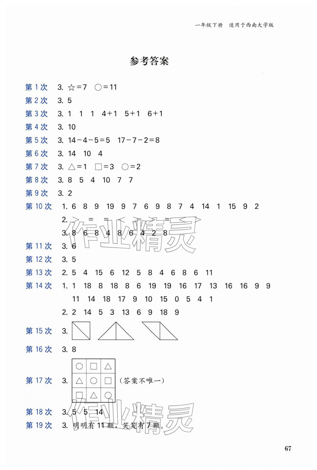 2026年快速口算本一年级数学下册西南大学版&nbsp;第1页