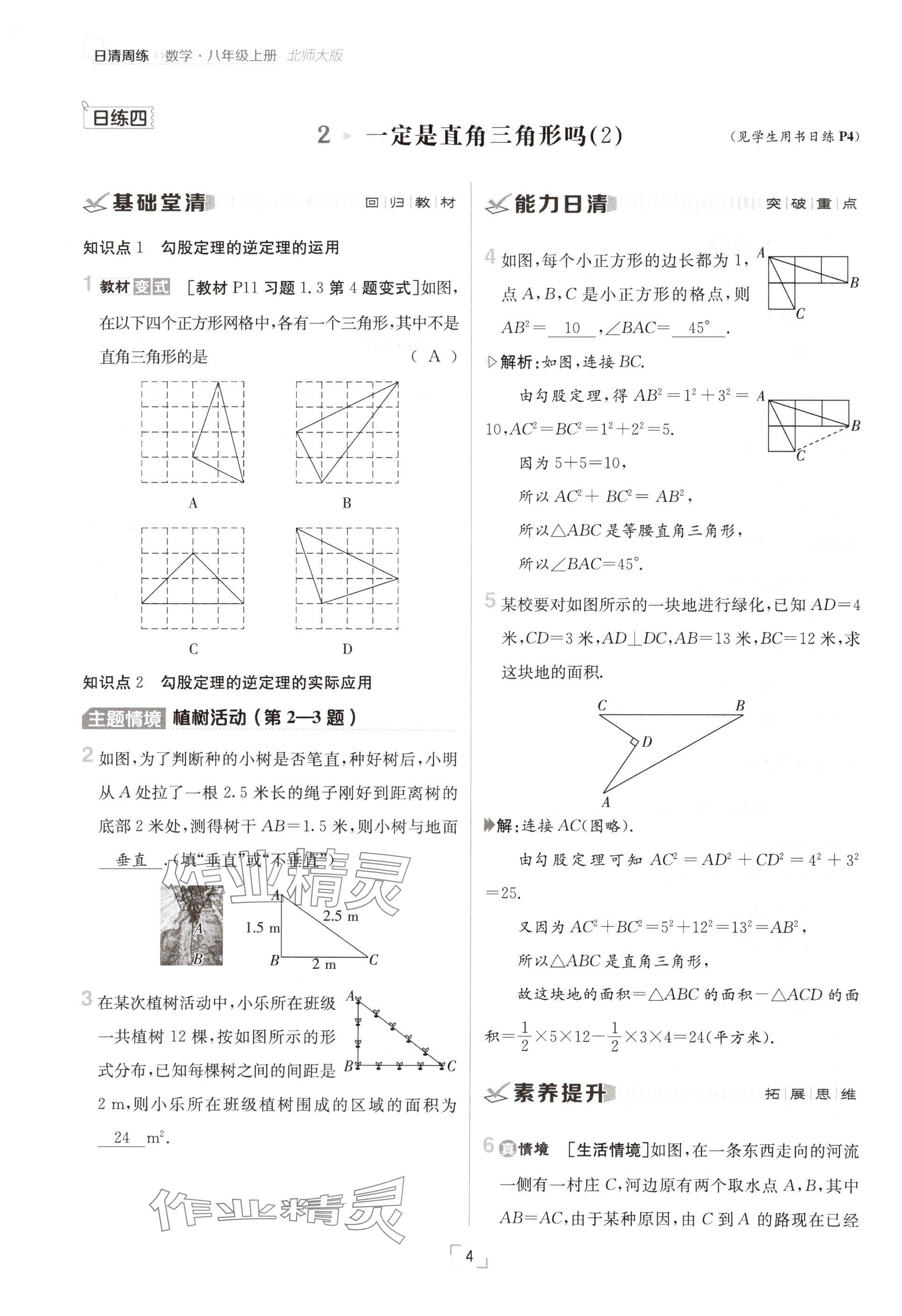 2024年日清周練八年級(jí)數(shù)學(xué)上冊(cè)北師大版 參考答案第4頁(yè)