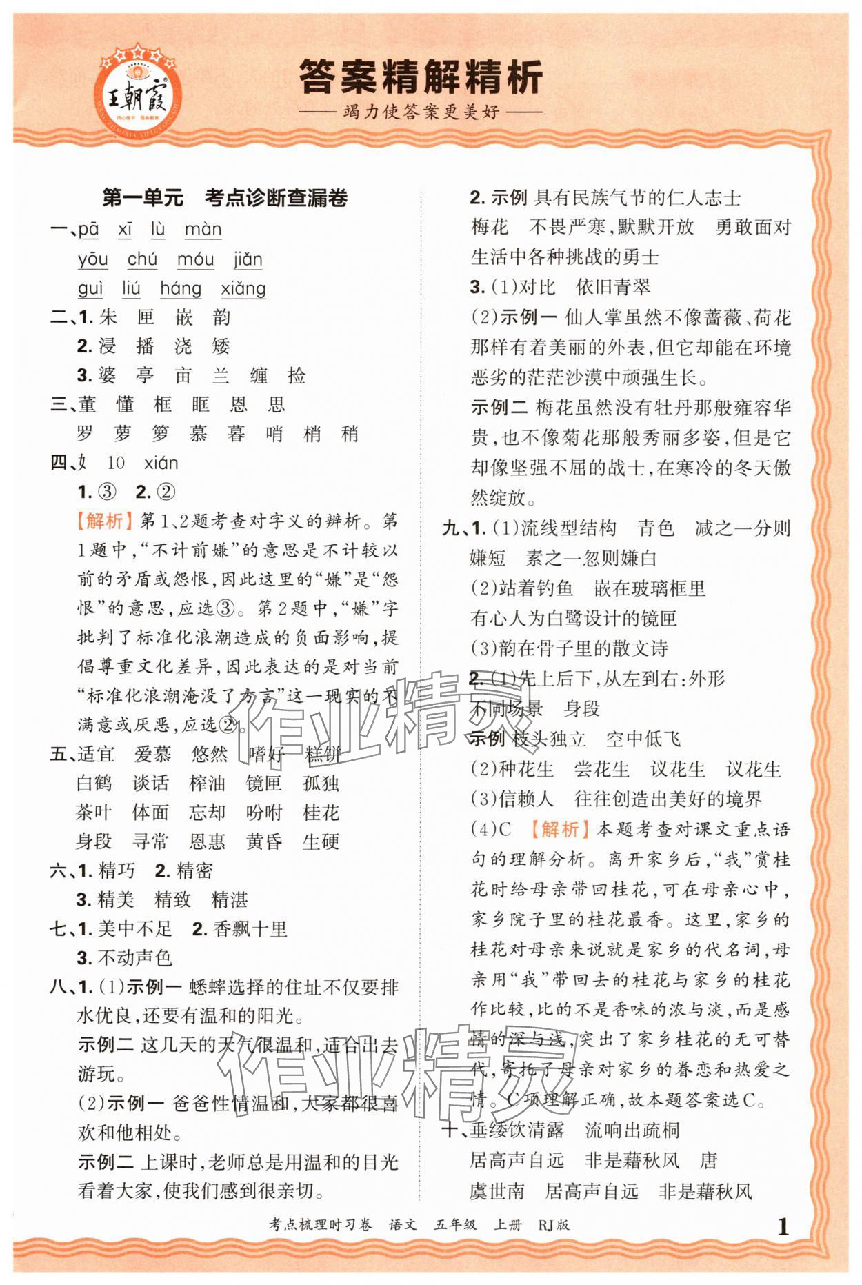 2025年王朝霞考點梳理時習卷五年級語文上冊人教版 第1頁