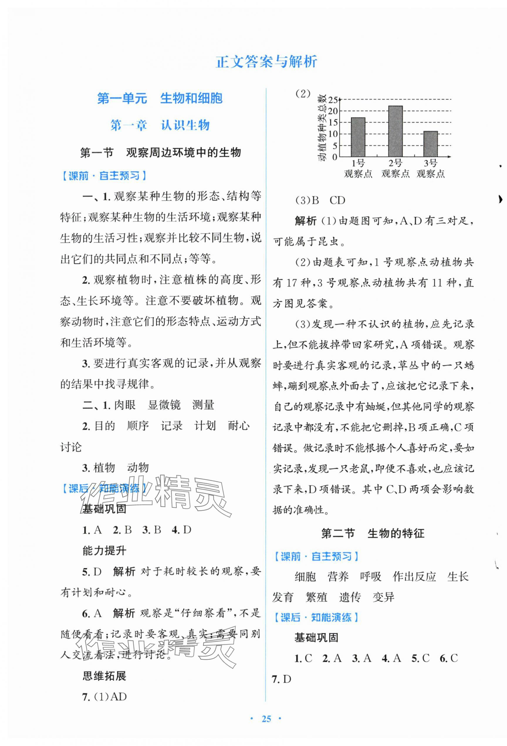 2025年同步测控优化设计七年级生物上册人教版福建专版 第1页
