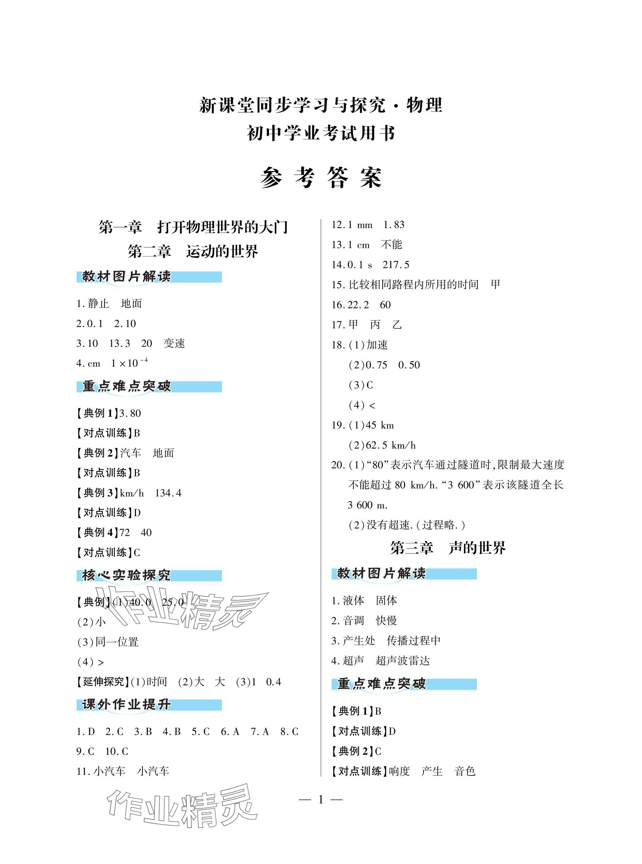 2025年新课堂同步学习与探究九年级物理下册人教版金乡专版 参考答案第1页