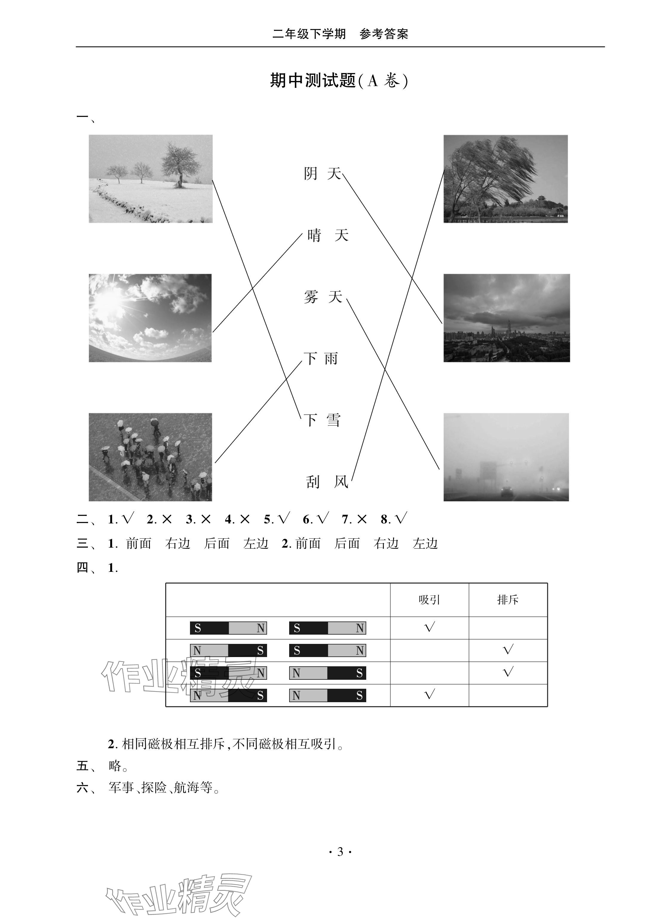 2024年單元自測試卷青島出版社二年級科學下冊青島版 參考答案第3頁