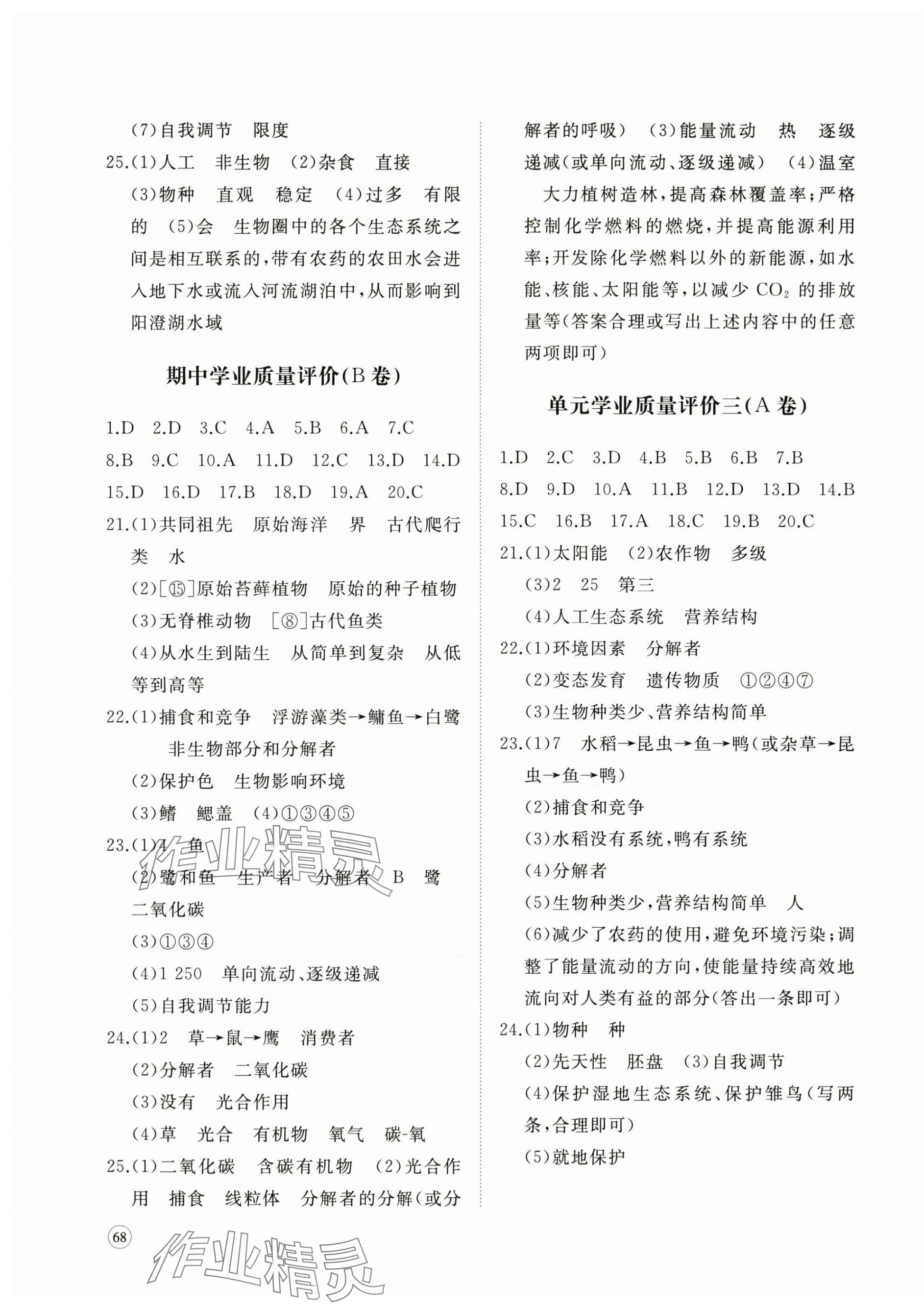 2025年精練課堂分層作業八年級生物下冊濟南版 參考答案第3頁