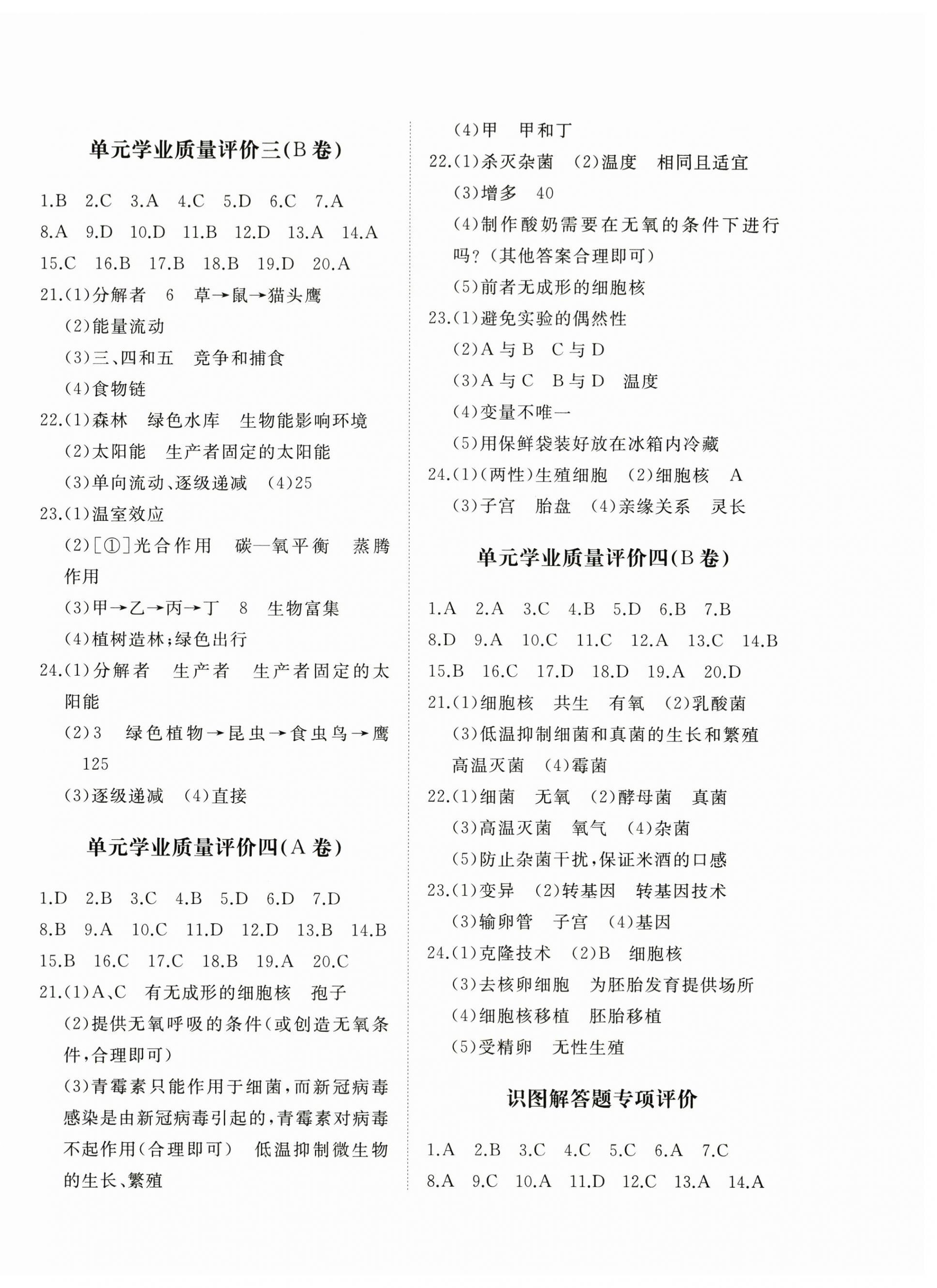 2025年精練課堂分層作業八年級生物下冊濟南版 參考答案第4頁