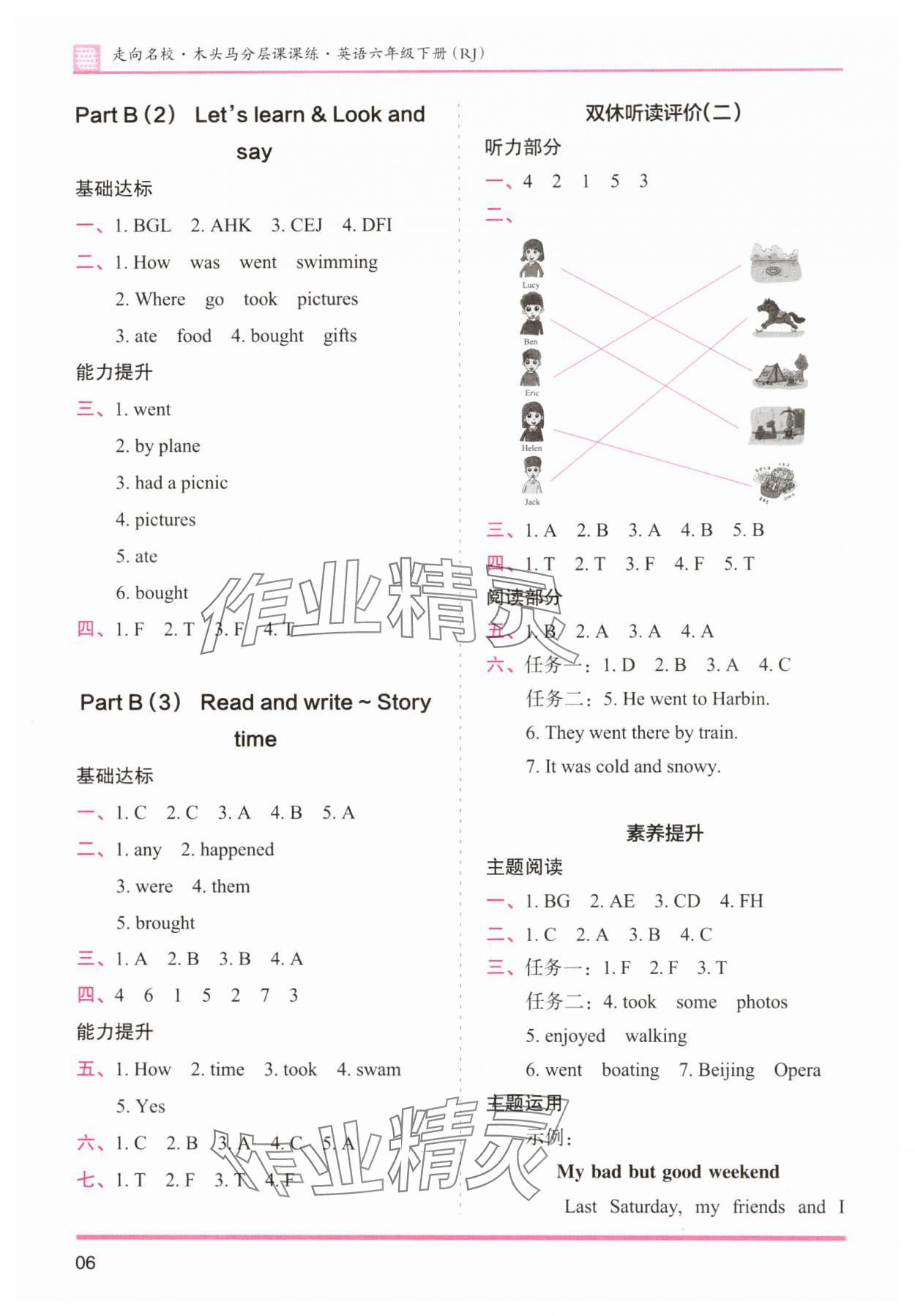 2025年木頭馬分層課課練六年級英語下冊人教版 參考答案第6頁