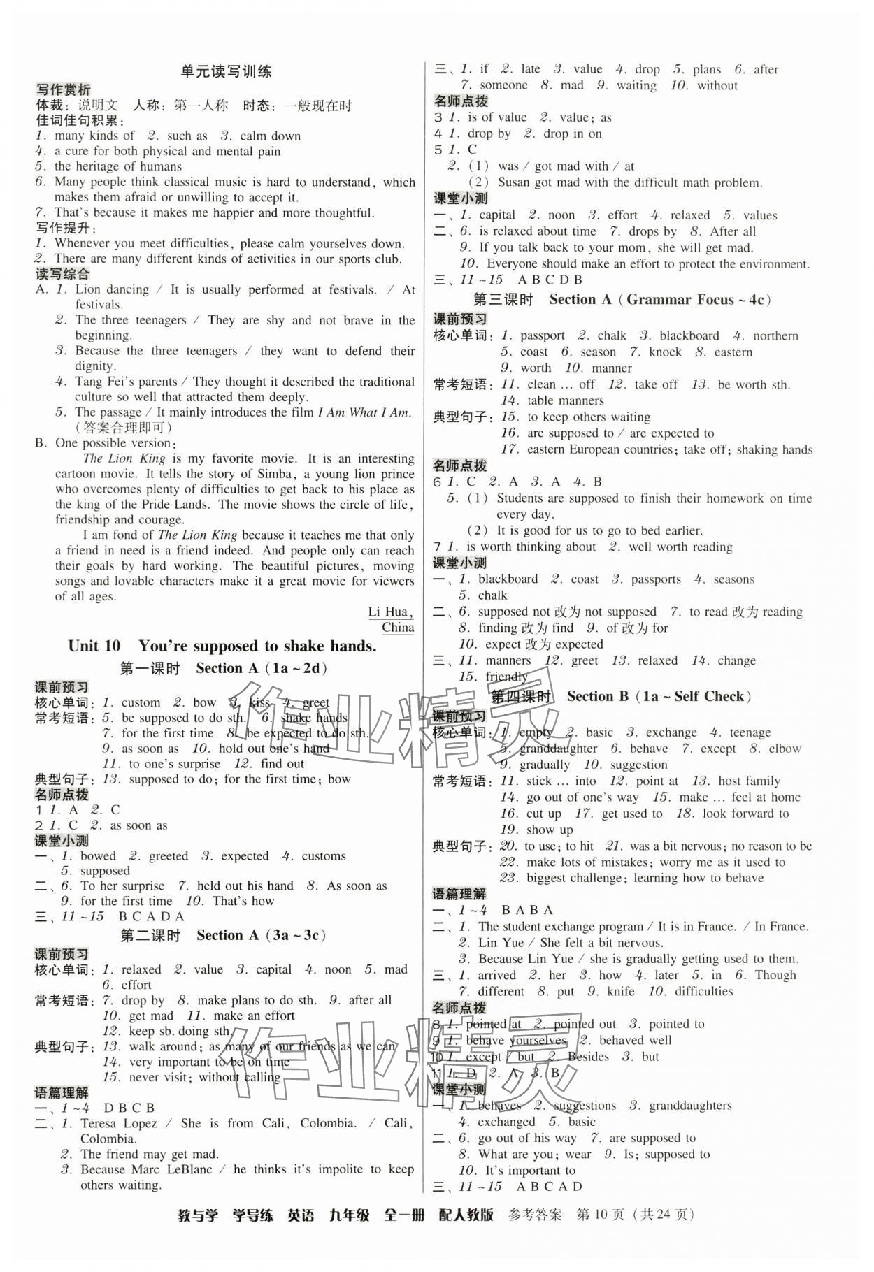 2024年教與學(xué)學(xué)導(dǎo)練九年級英語全一冊人教版 第10頁