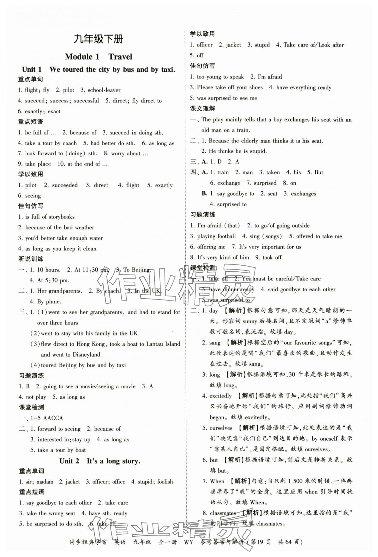 2024年同步經(jīng)典學(xué)案九年級(jí)英語全一冊(cè)外研版 參考答案第19頁