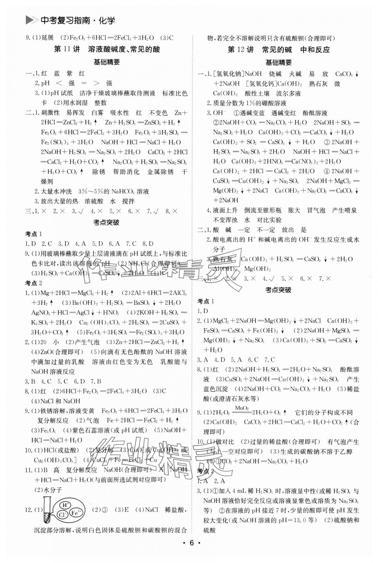 2025年百年學典中考復習指南化學廣東專版 參考答案第6頁