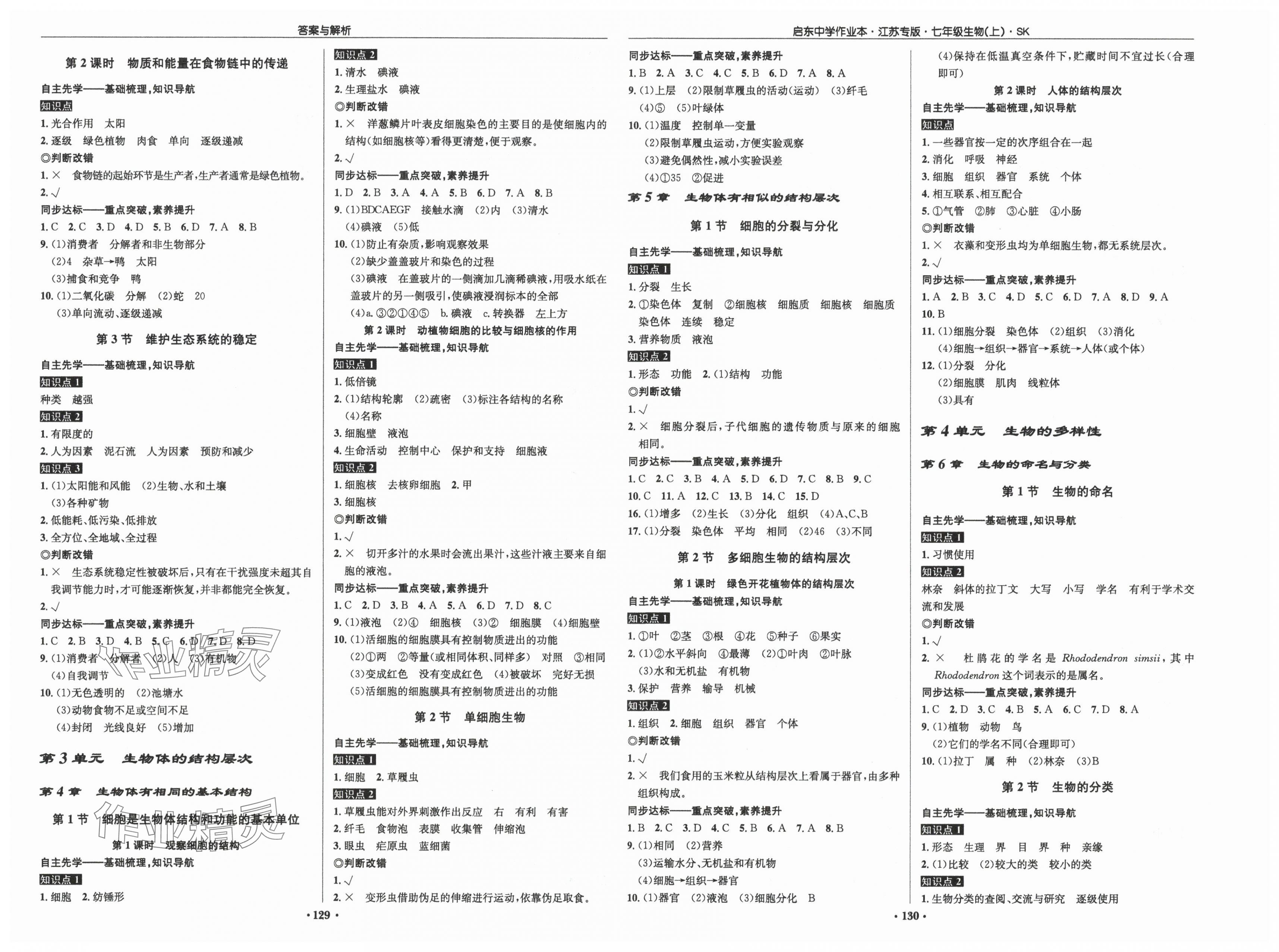 2025年启东中学作业本七年级生物上册苏科版宿迁专版 第2页