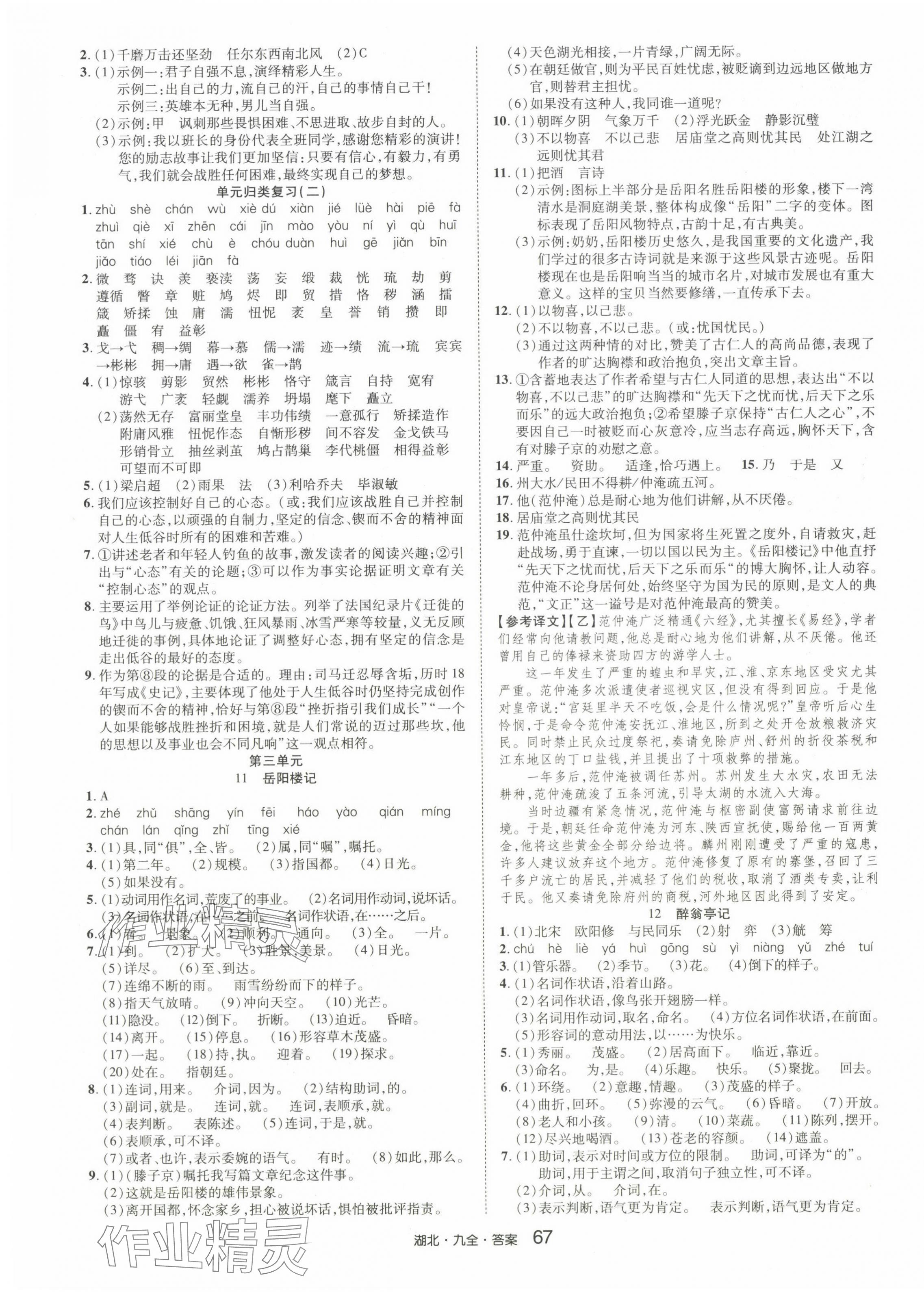2024年奇跡課堂九年級(jí)語文全一冊(cè)人教版湖北專版 參考答案第3頁
