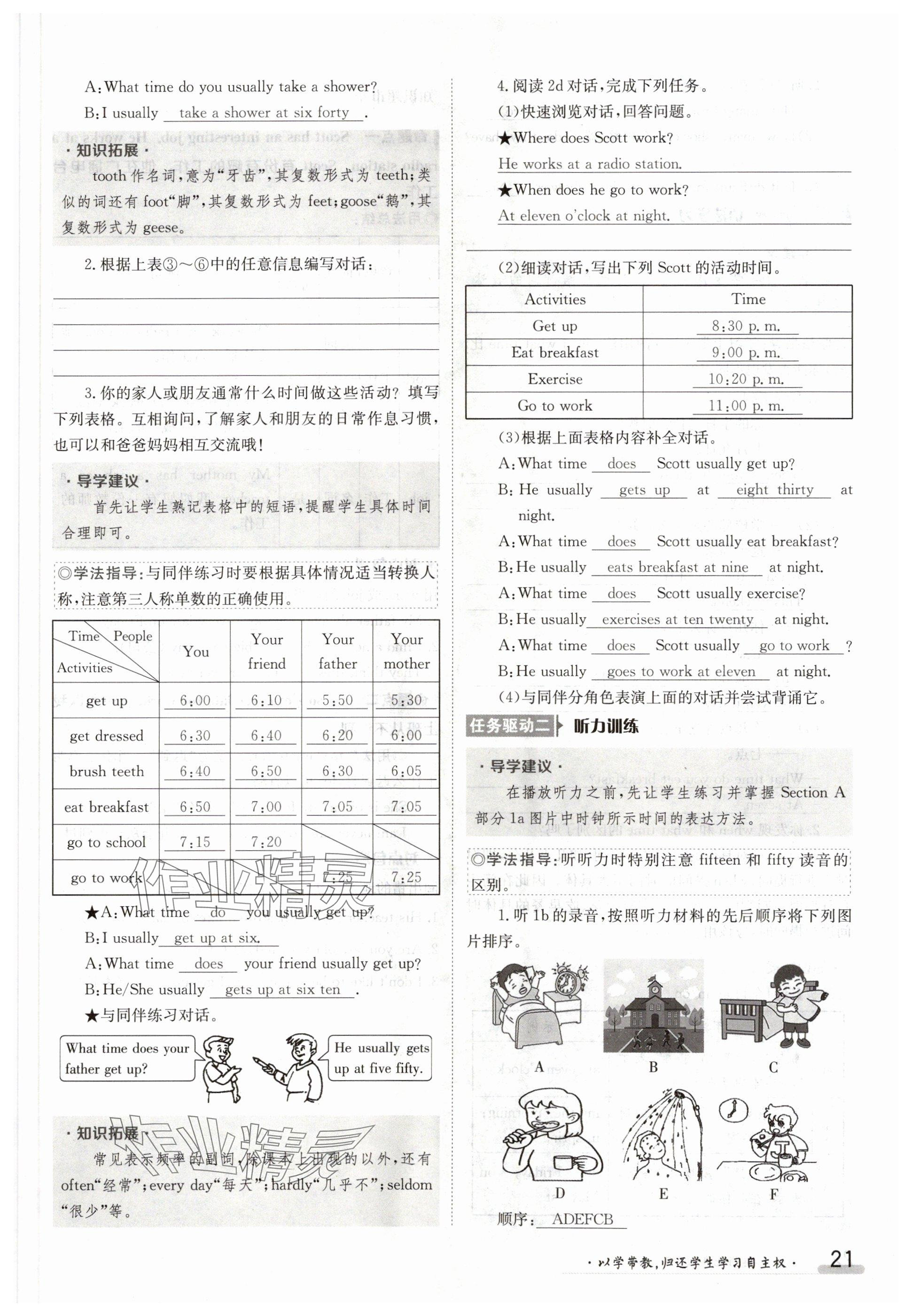 2024年金太陽導(dǎo)學(xué)案七年級英語下冊人教版 參考答案第21頁