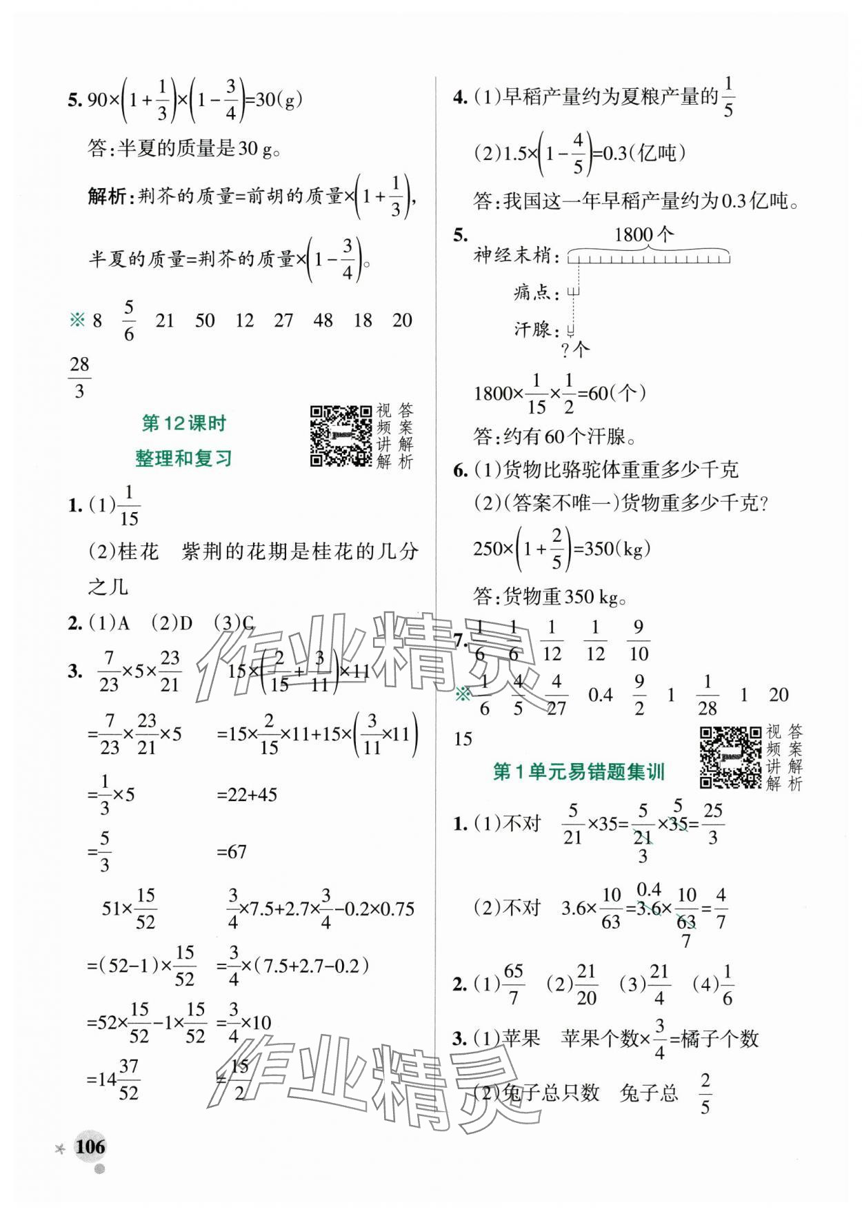 2024年小學(xué)學(xué)霸作業(yè)本六年級(jí)數(shù)學(xué)上冊(cè)人教版 參考答案第6頁(yè)