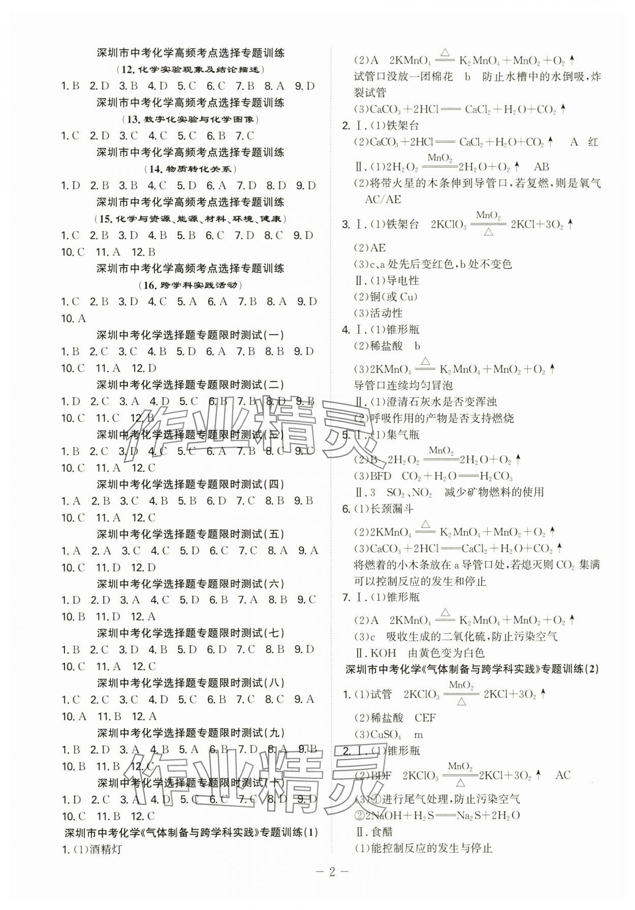 2024年一本到位化學(xué)深圳專版 參考答案第2頁