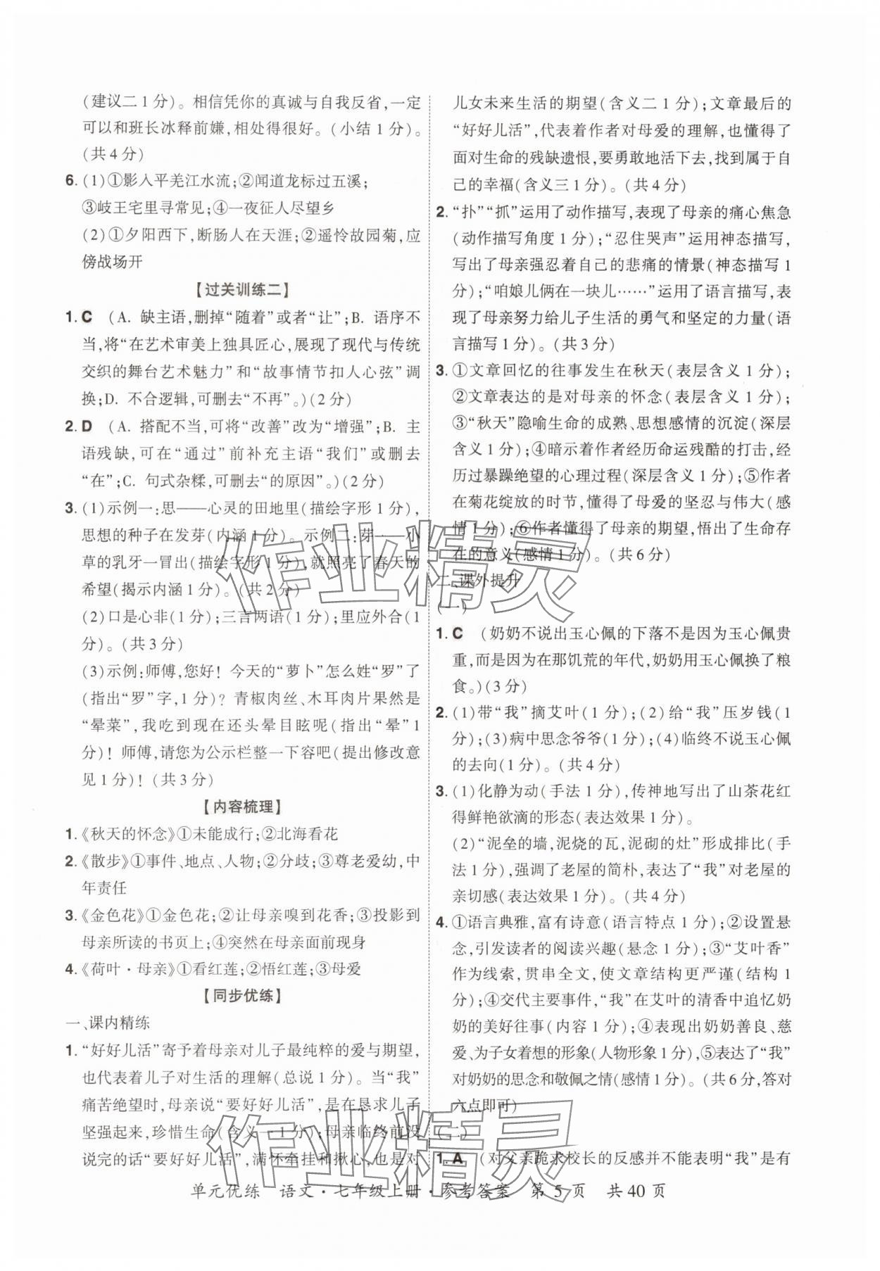 2025年单元优练七年级语文上册人教版广州专版&nbsp;第5页