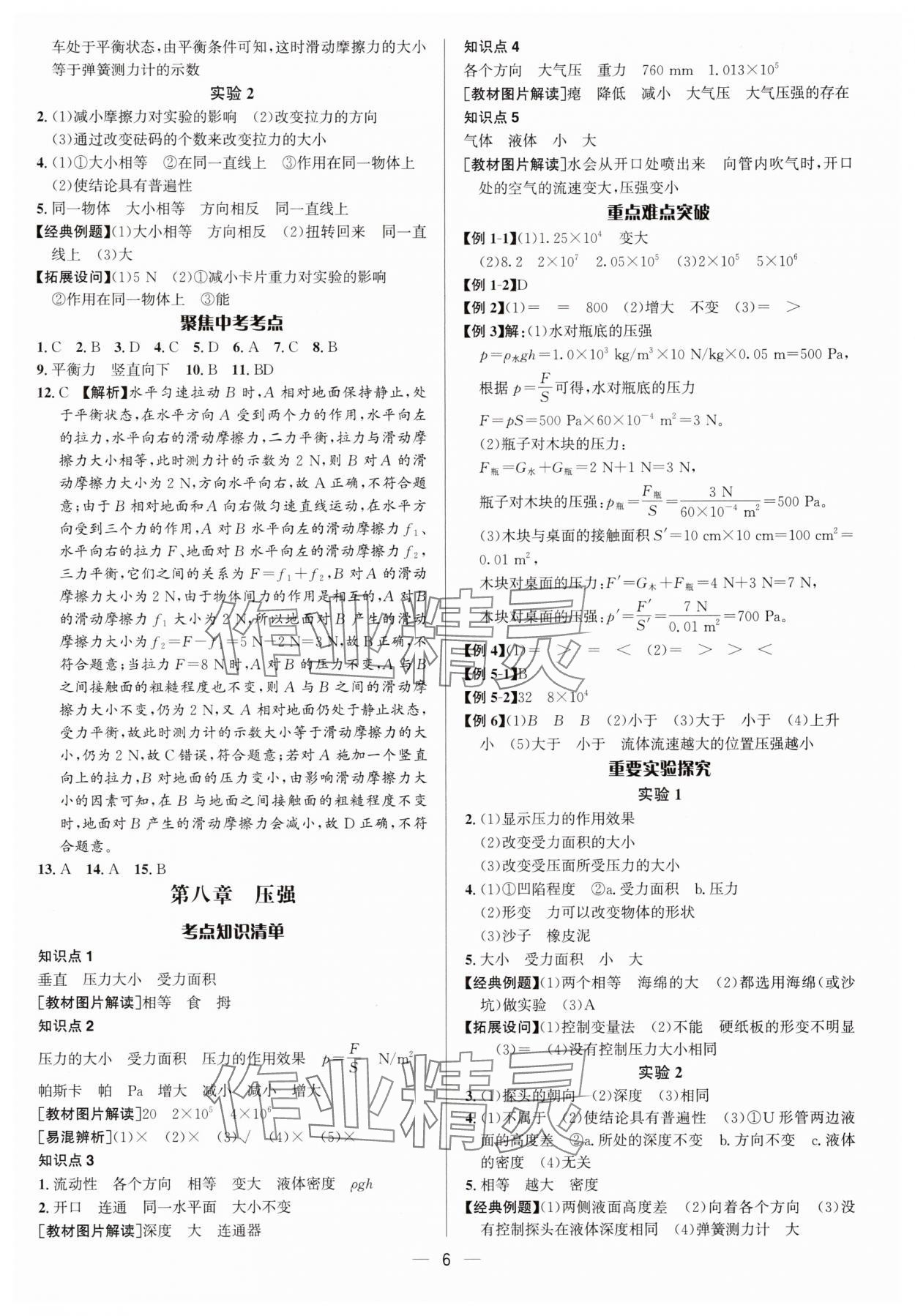 2025年中考对策物理沪科版&nbsp;参考答案第6页