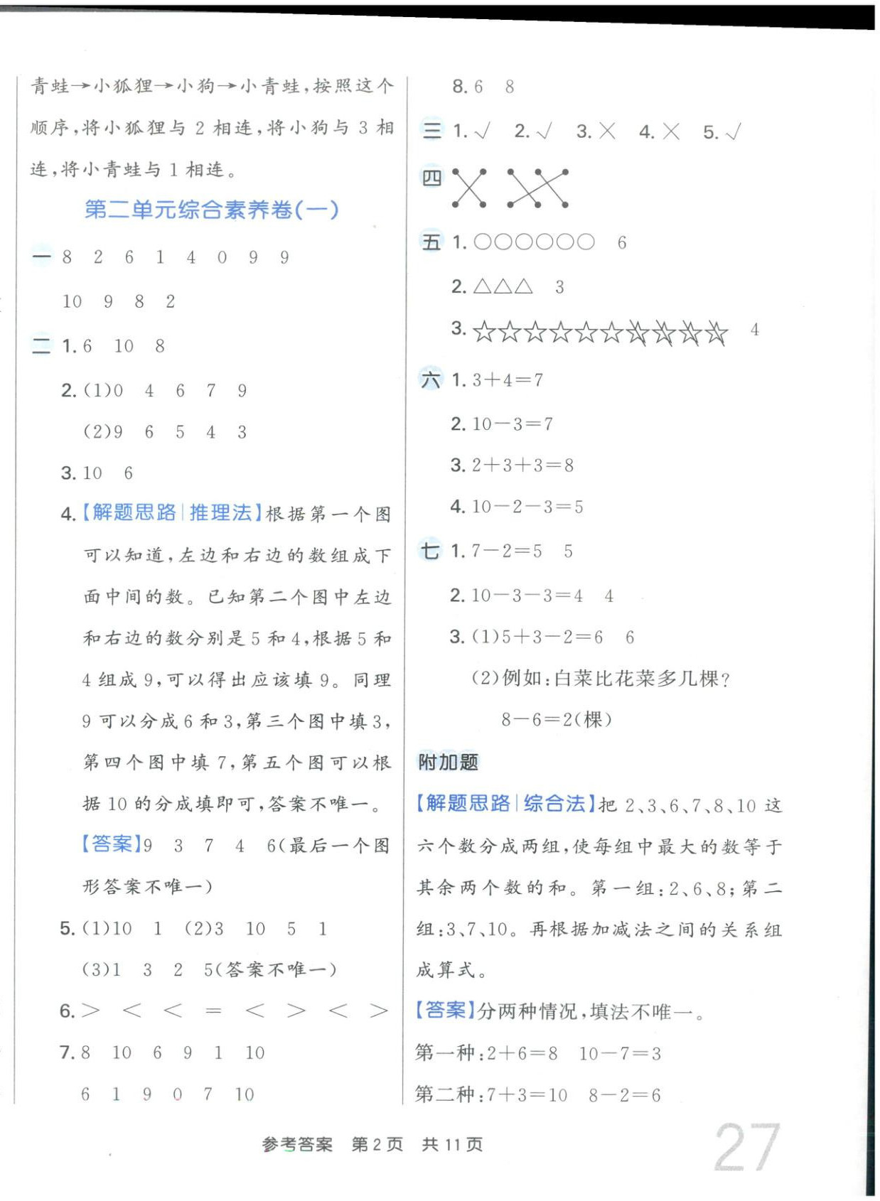 2025年非常好卷一年级数学上册人教版 参考答案第2页