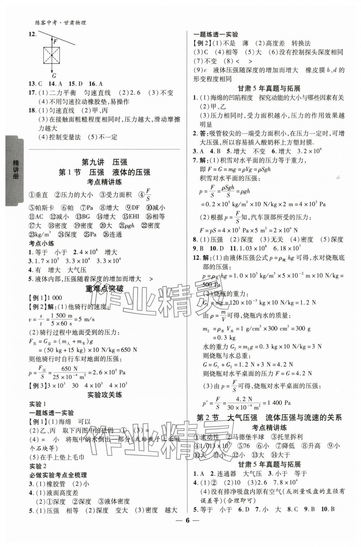 2024年練客中考提優(yōu)方案物理甘肅專版 參考答案第5頁