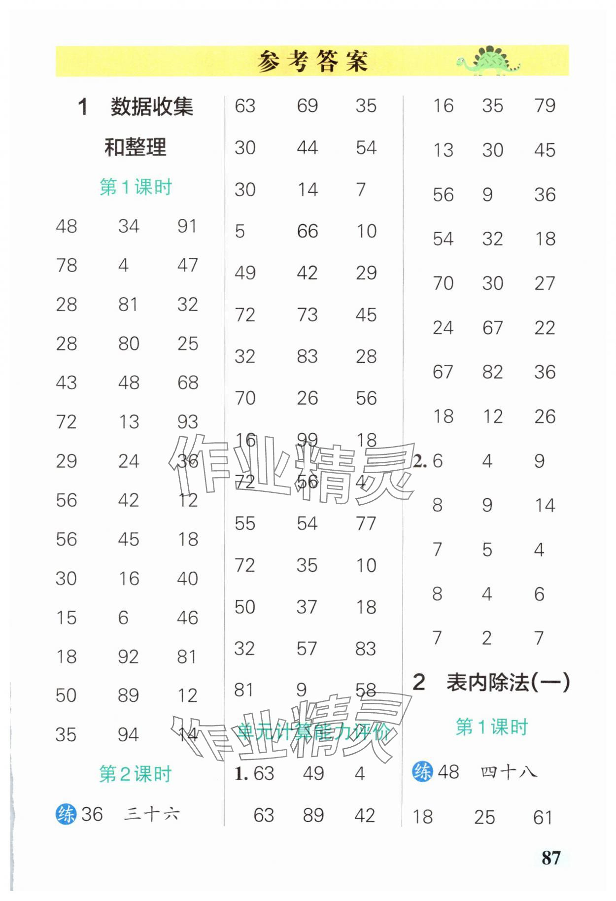 2025年小學學霸口算二年級數(shù)學下冊人教版 參考答案第1頁