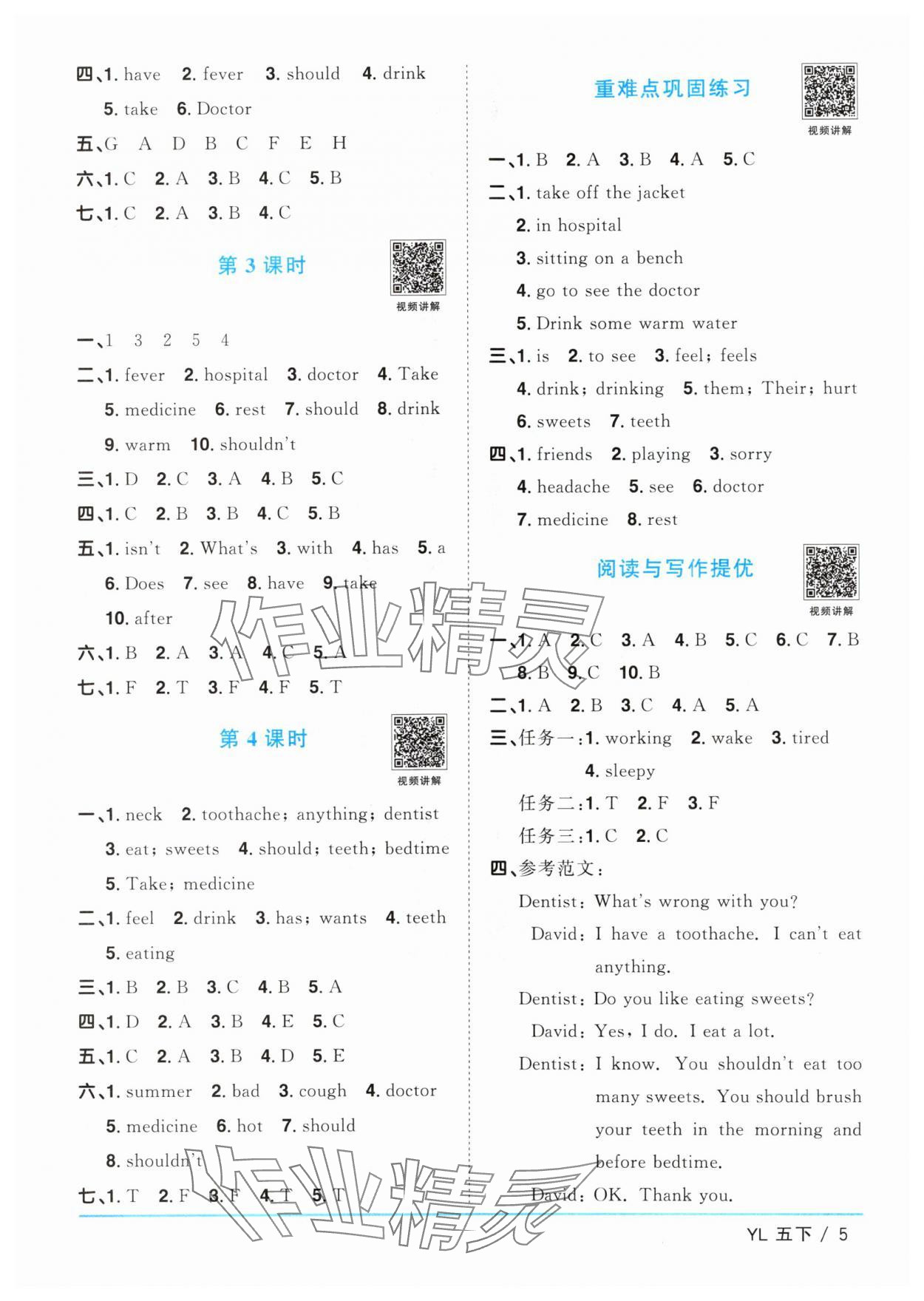 2024年陽光同學課時優(yōu)化作業(yè)五年級英語下冊譯林版江蘇專版 參考答案第5頁