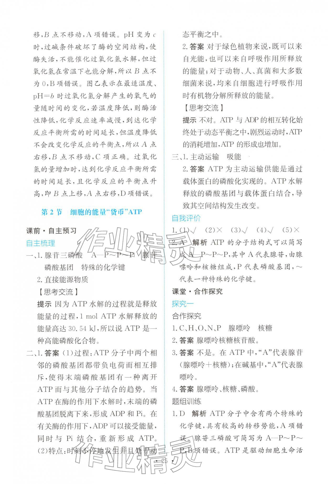 2025年能力培养与测试高中生物必修1人教版 参考答案第24页