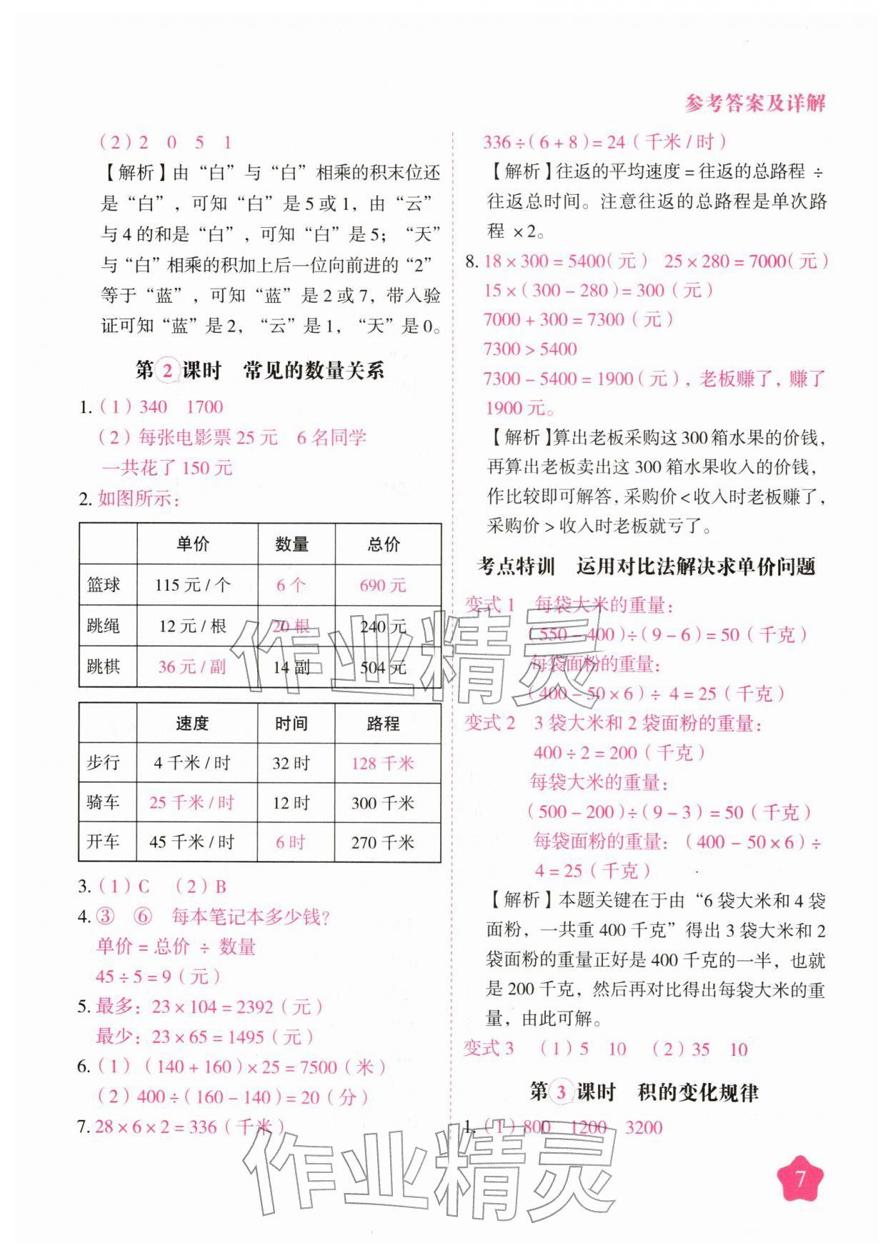 2026年黄冈随堂练四年级数学下册苏教版&nbsp;第7页