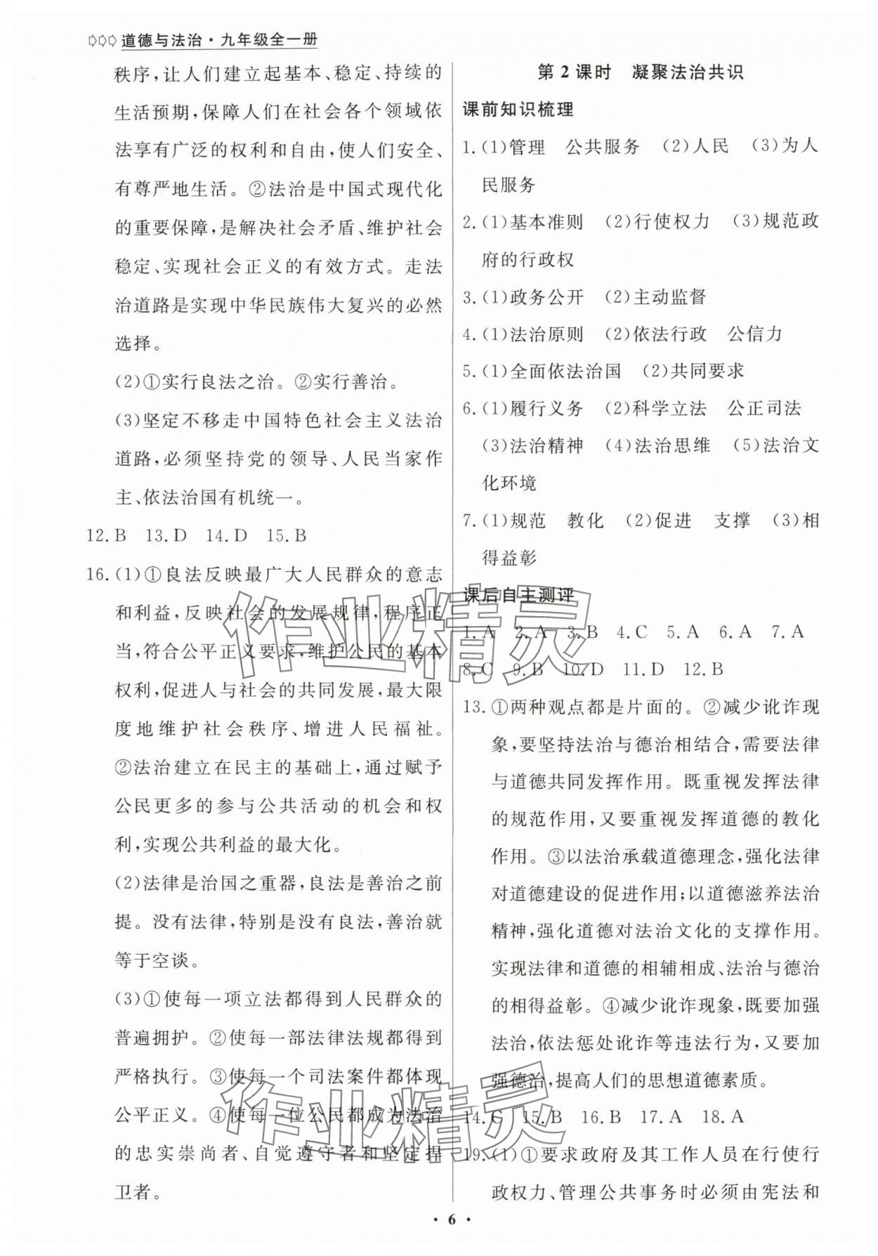 2025年学生成长册九年级道德与法治全一册人教版 参考答案第6页