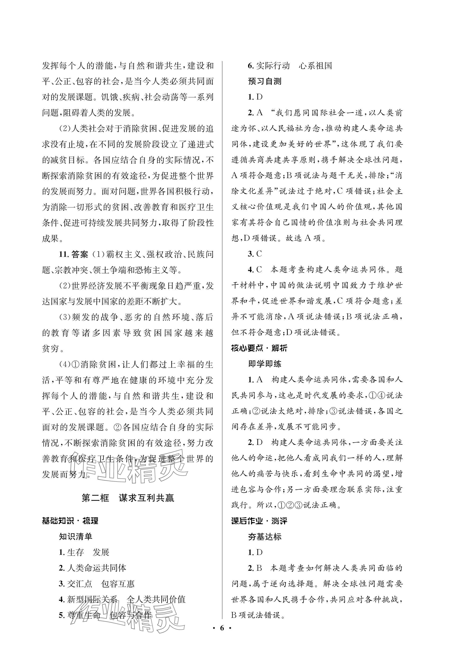 2025年人教金學(xué)典同步解析與測評學(xué)考練九年級道德與法治下冊人教版江蘇專版 參考答案第6頁