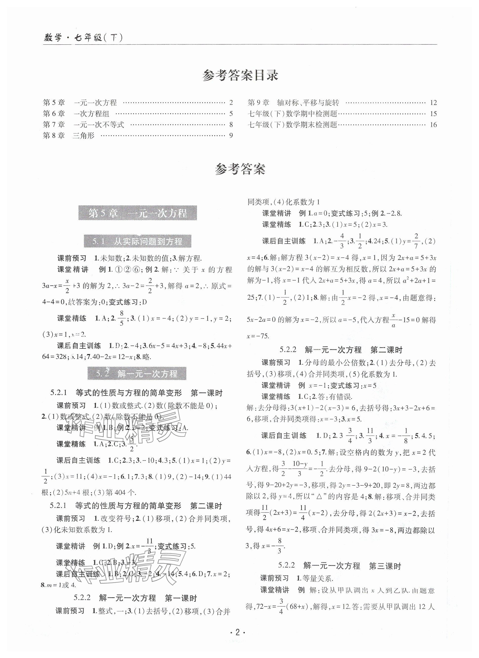 2025年理科爱好者七年级数学下册华师大版第20期 参考答案第1页