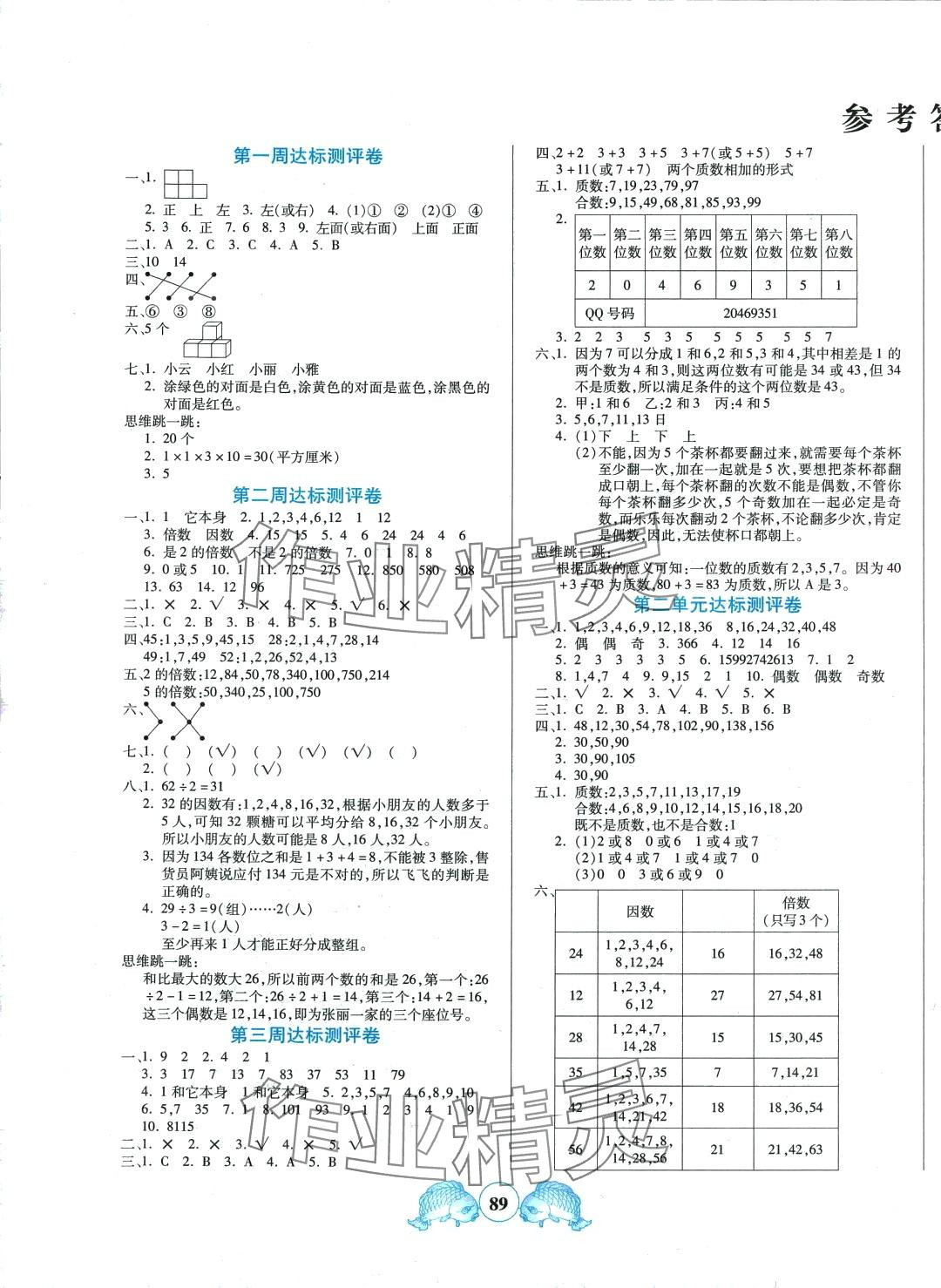 2024年周計(jì)劃全程培優(yōu)五年級(jí)數(shù)學(xué)下冊(cè) 參考答案第1頁