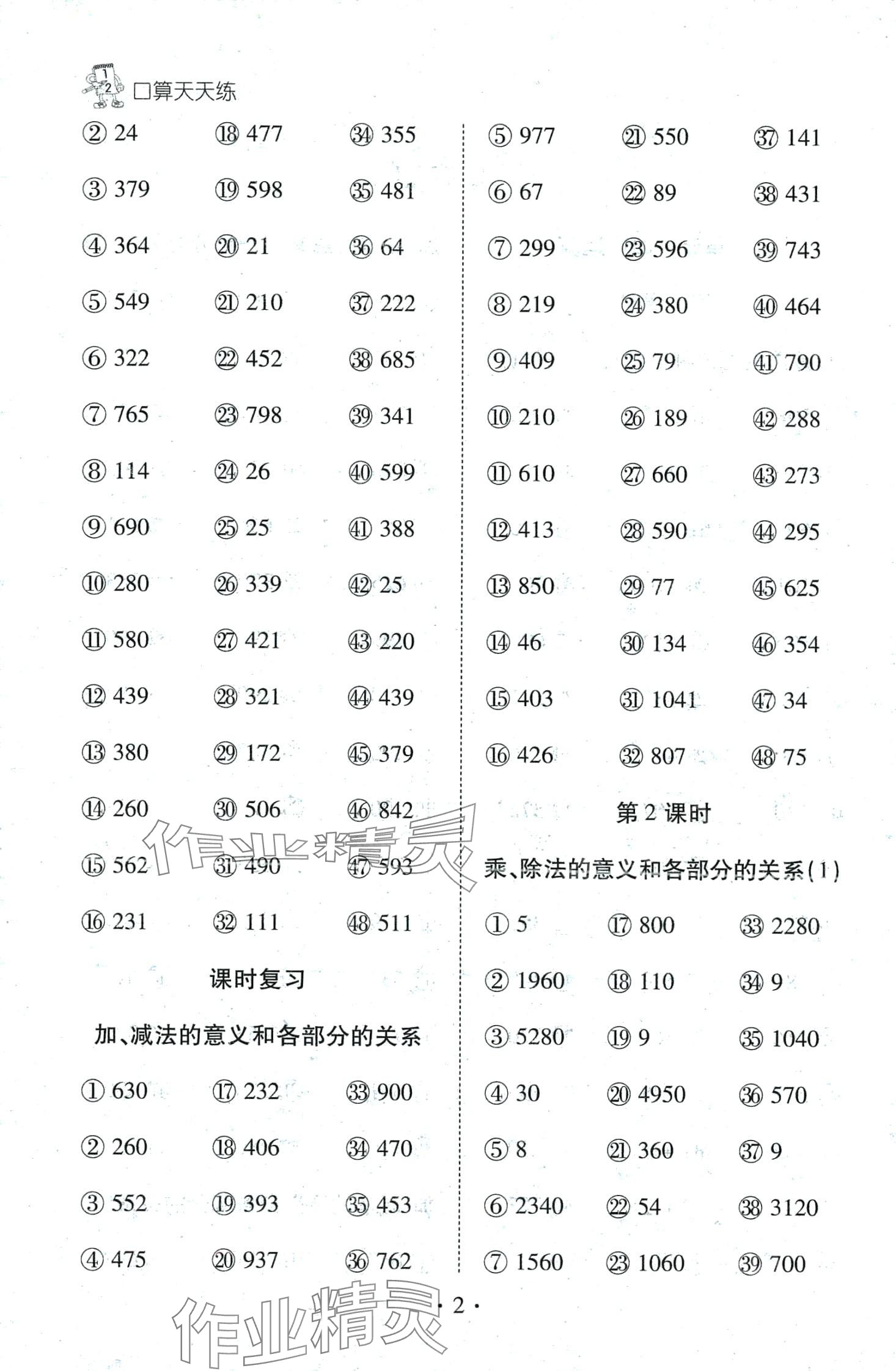 2024年千里馬口算天天練四年級數(shù)學(xué)下冊人教版 第2頁