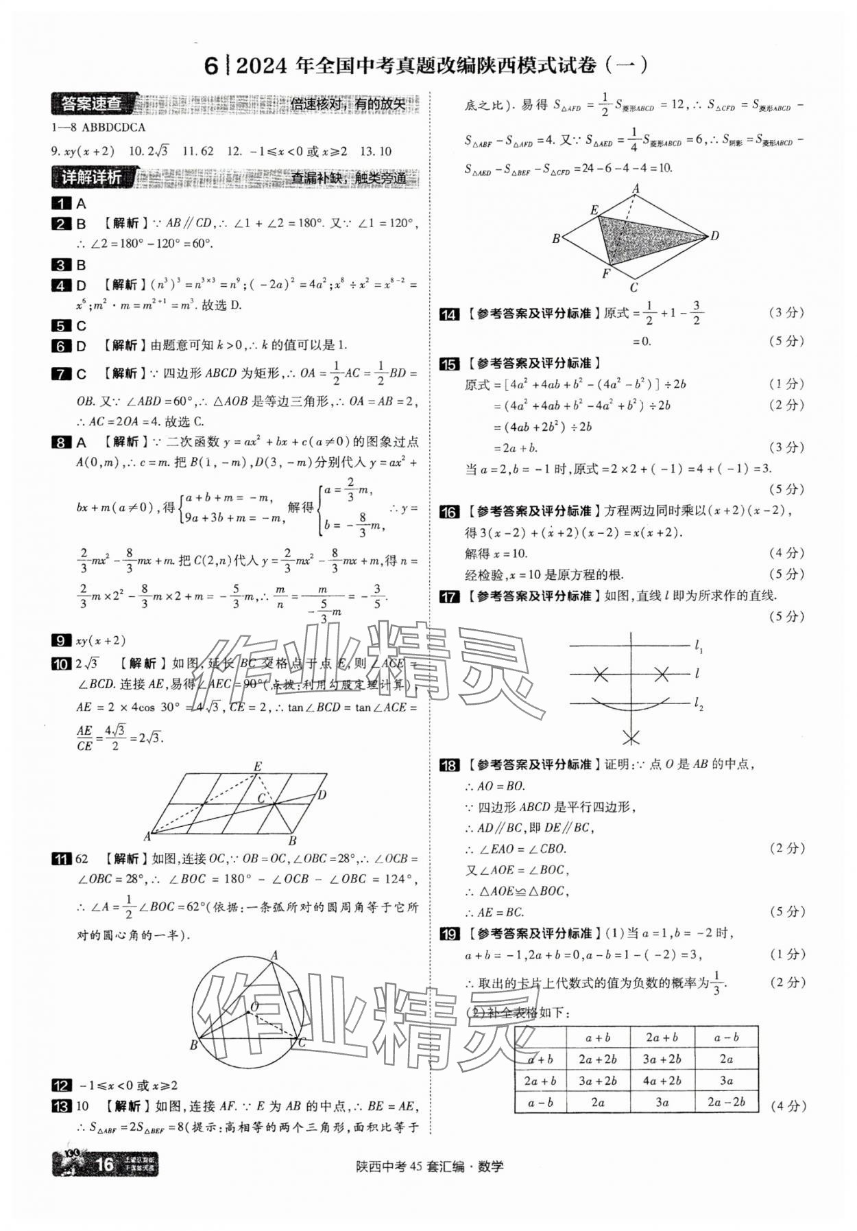 2025年金考卷45套匯編數(shù)學陜西專版 參考答案第16頁