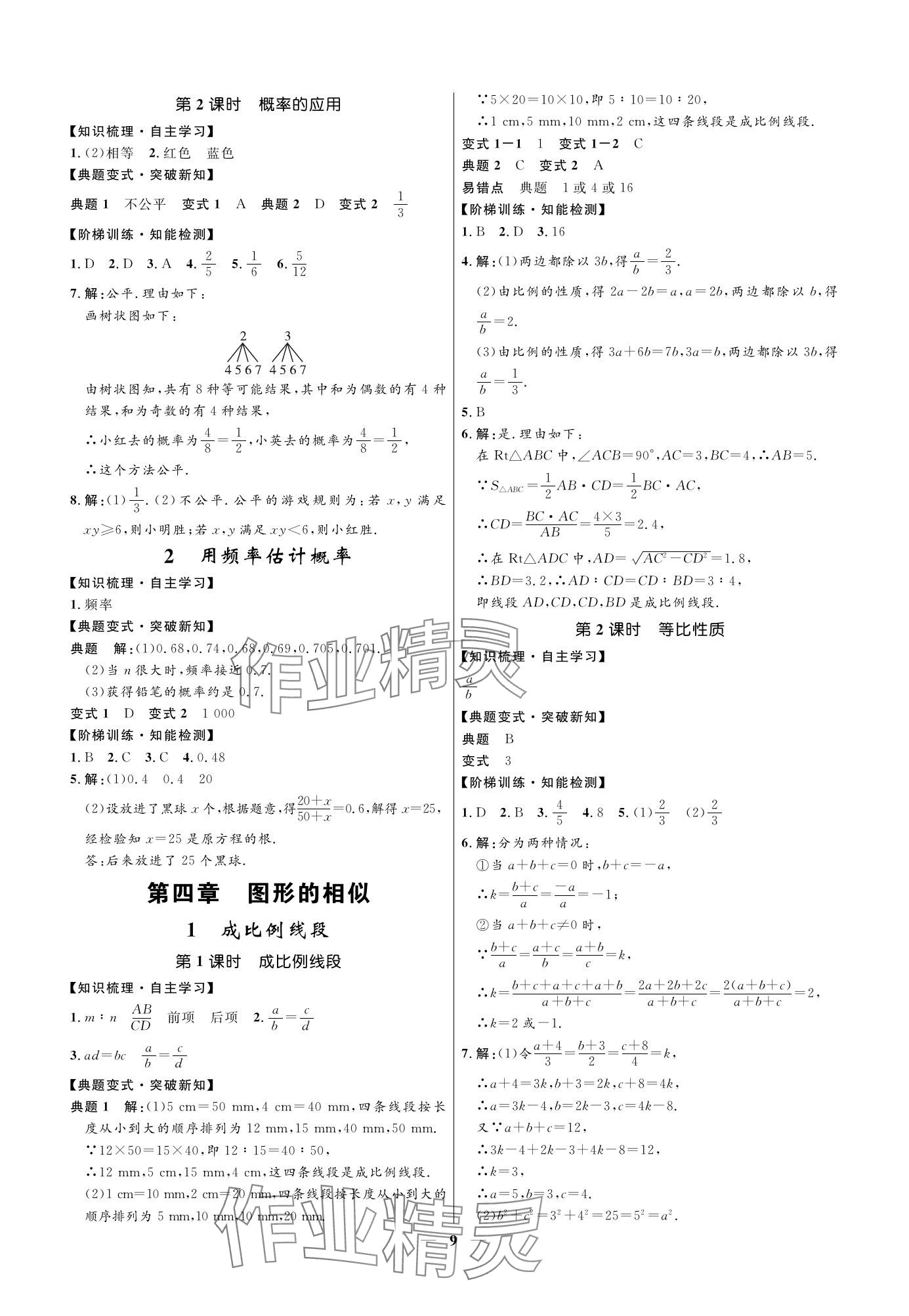 2023年名校課堂貴州人民出版社九年級(jí)數(shù)學(xué)全一冊(cè)北師大版 參考答案第9頁