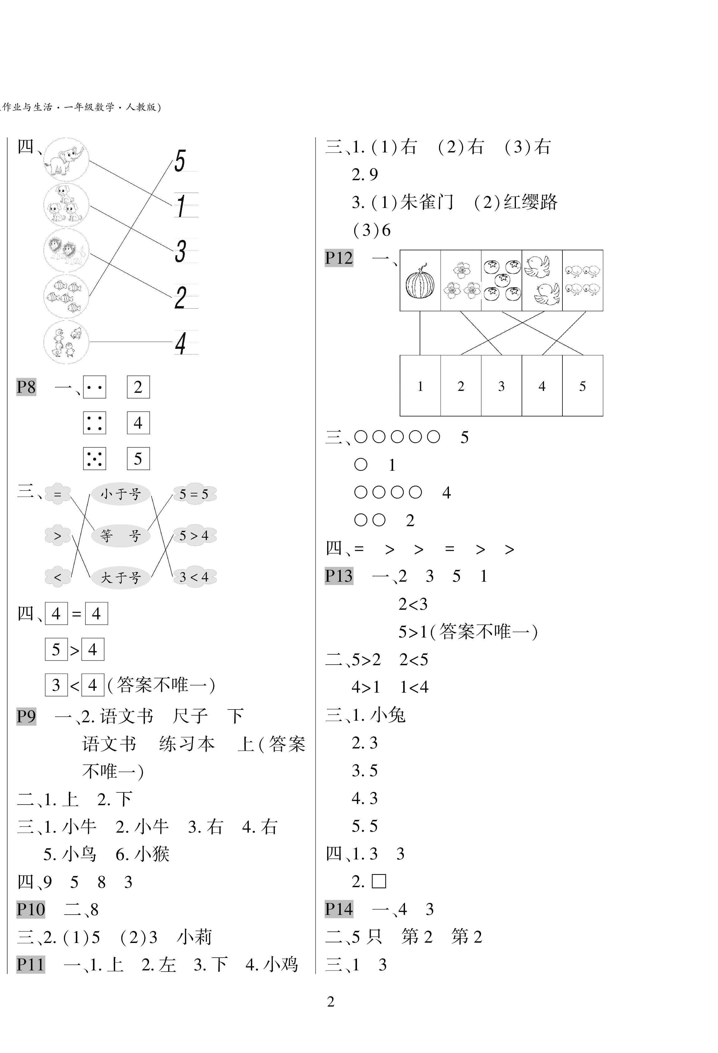 2026年寒假作業(yè)與生活陜西人民教育出版社一年級數(shù)學人教版&nbsp;第2頁