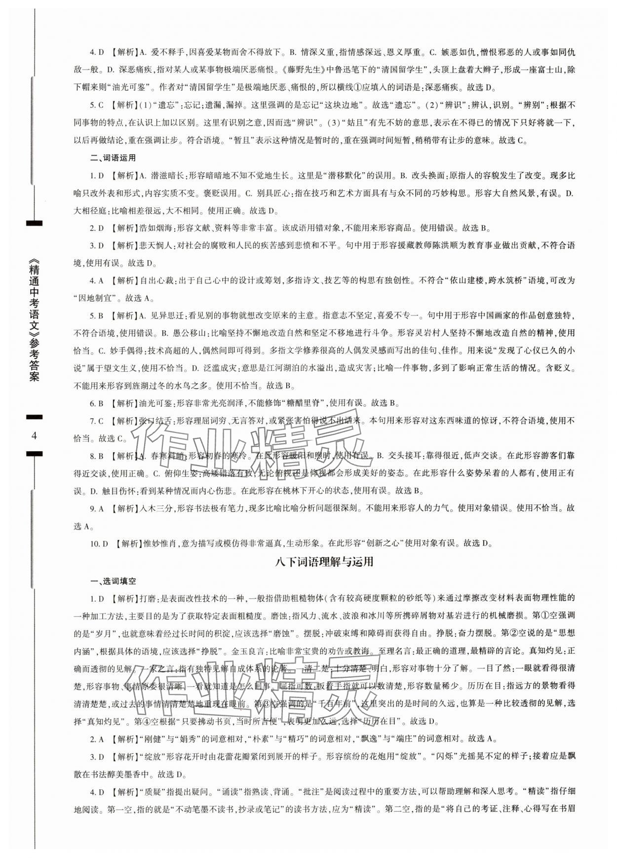 2025年精通中考語文基礎(chǔ)知識(shí)與試卷訓(xùn)練 參考答案第4頁