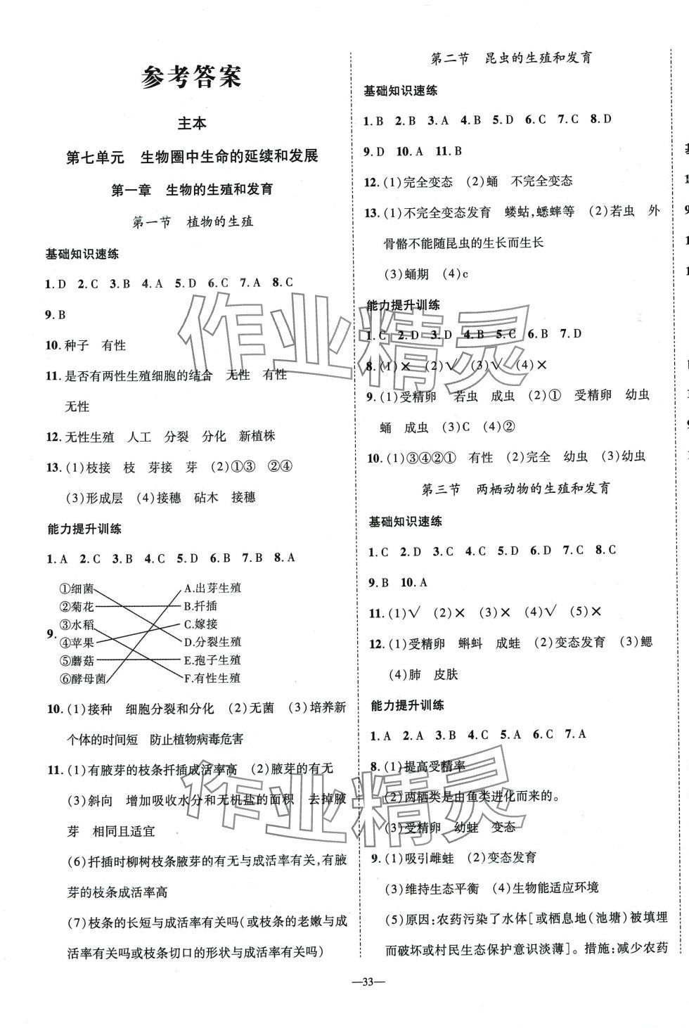 2024年激活思維智能訓(xùn)練課時(shí)導(dǎo)學(xué)練八年級生物下冊人教版 第1頁