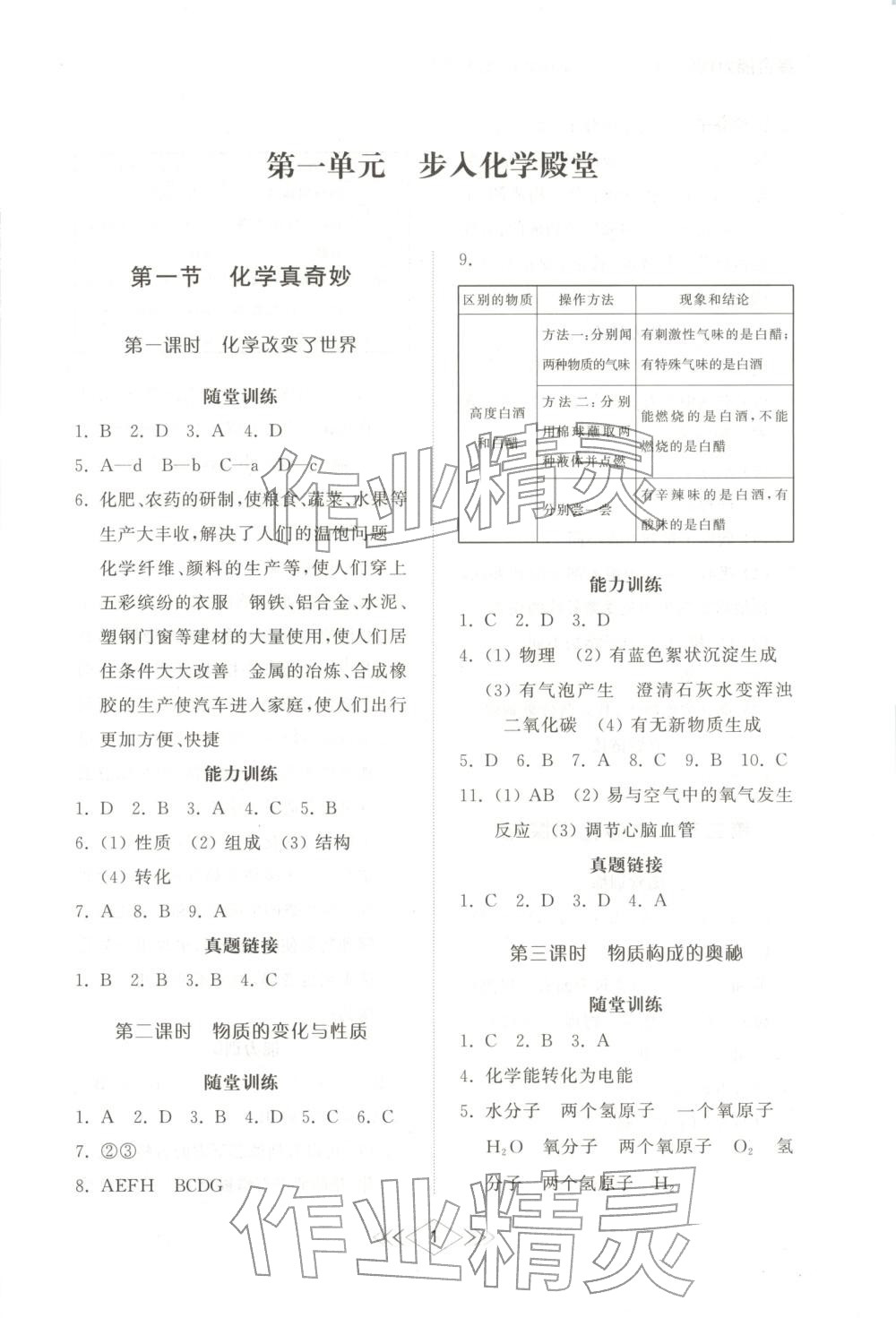 2025年综合能力训练八年级化学上册鲁教版 第1页