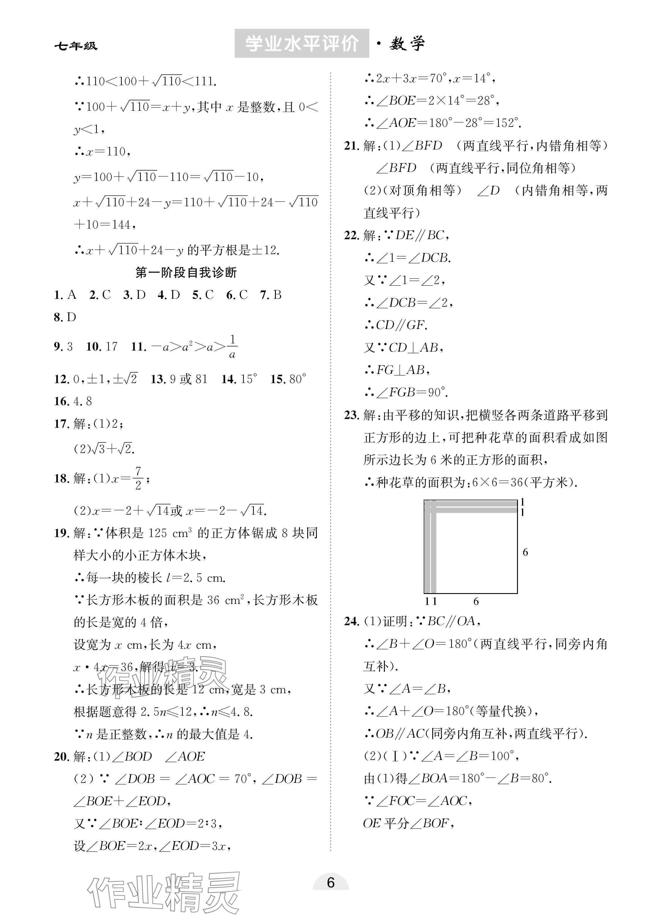 2025年學業水平評價七年級數學下冊人教版 參考答案第6頁