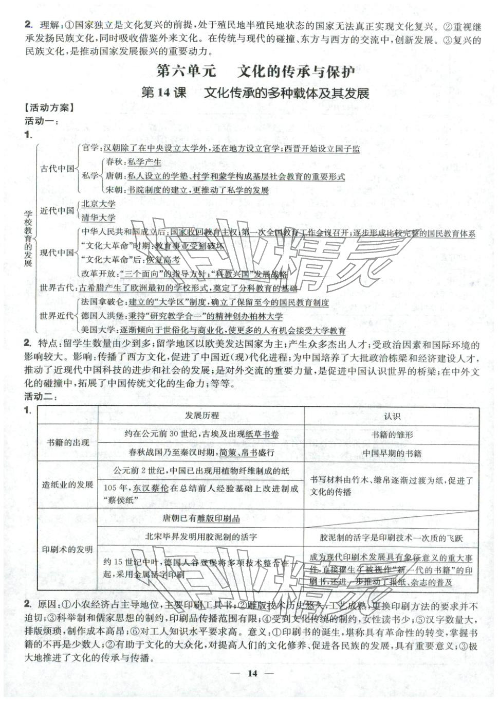 2025年活动单导学课程高中历史选择性必修第三册人教版&nbsp;第14页