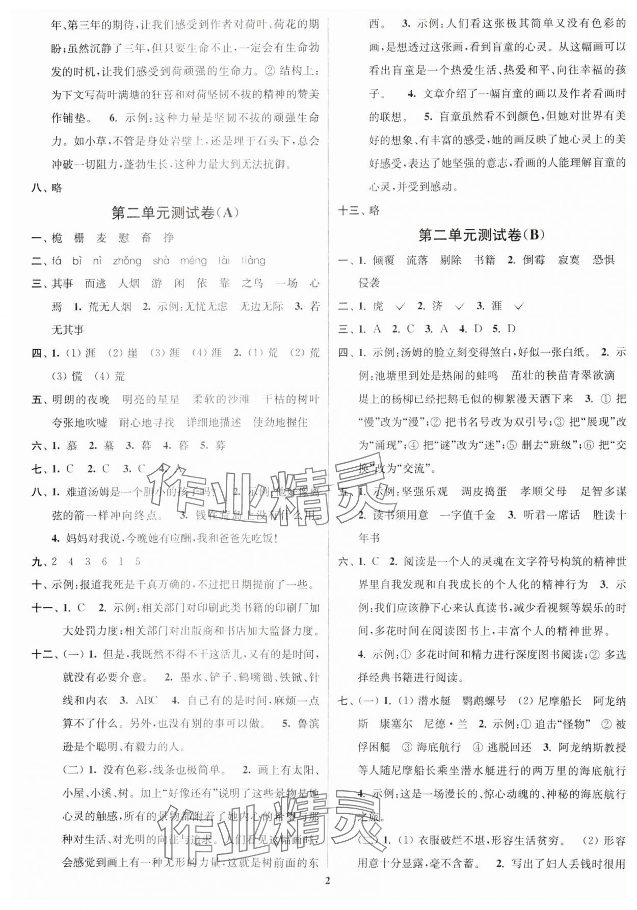 2024年江苏密卷六年级语文下册人教版 参考答案第2页