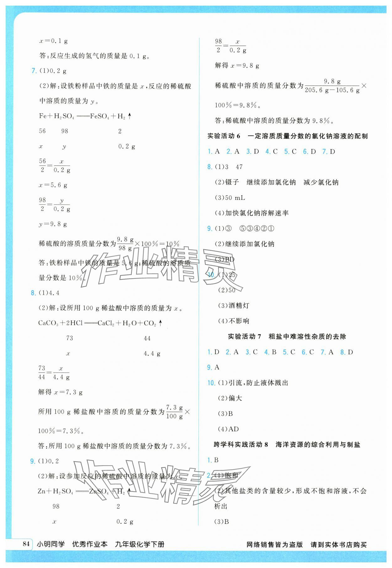 2025年小明同学优秀作业本九年级化学下册人教版 第6页