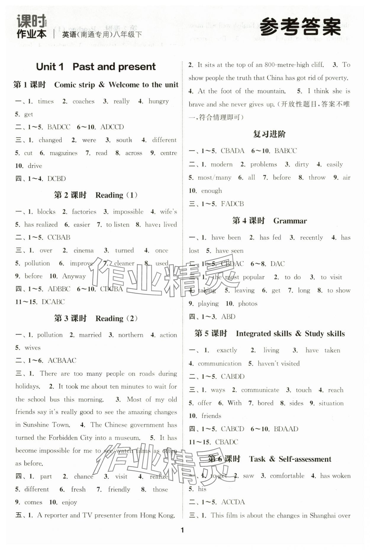 2025年通城學(xué)典課時(shí)作業(yè)本八年級(jí)英語(yǔ)下冊(cè)譯林版南通專版 第1頁(yè)