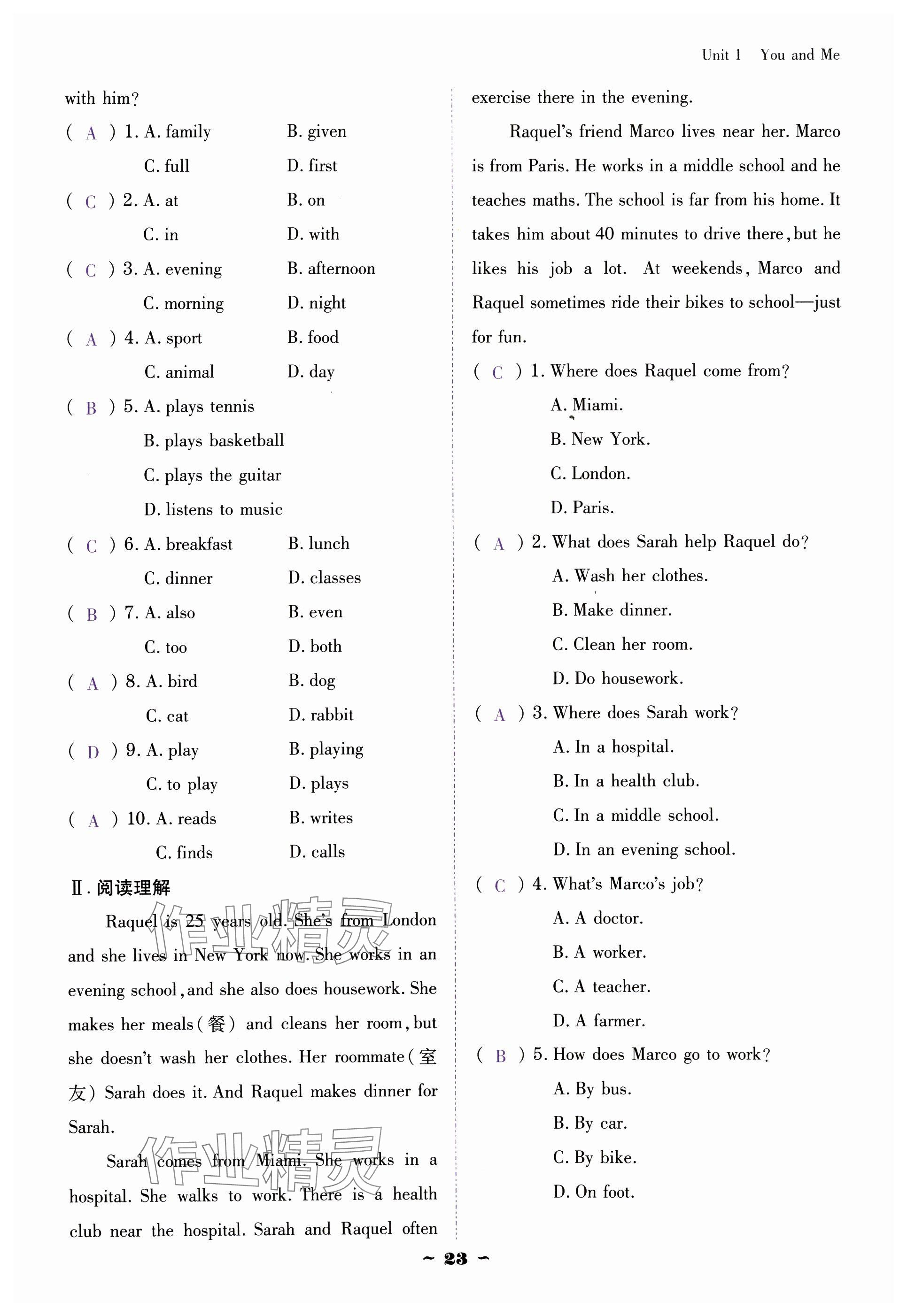 2024年云南省標(biāo)準(zhǔn)教輔優(yōu)佳學(xué)案七年級英語上冊人教版 參考答案第23頁